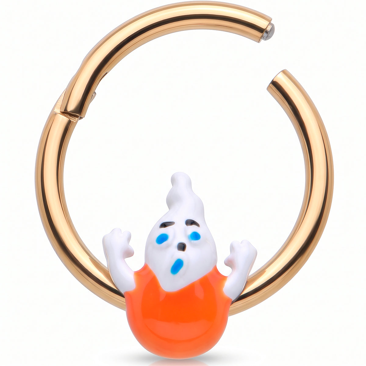 16G 3/8 Gold Tone Pumpkin Haunter Ghost Hinged Segment Ring