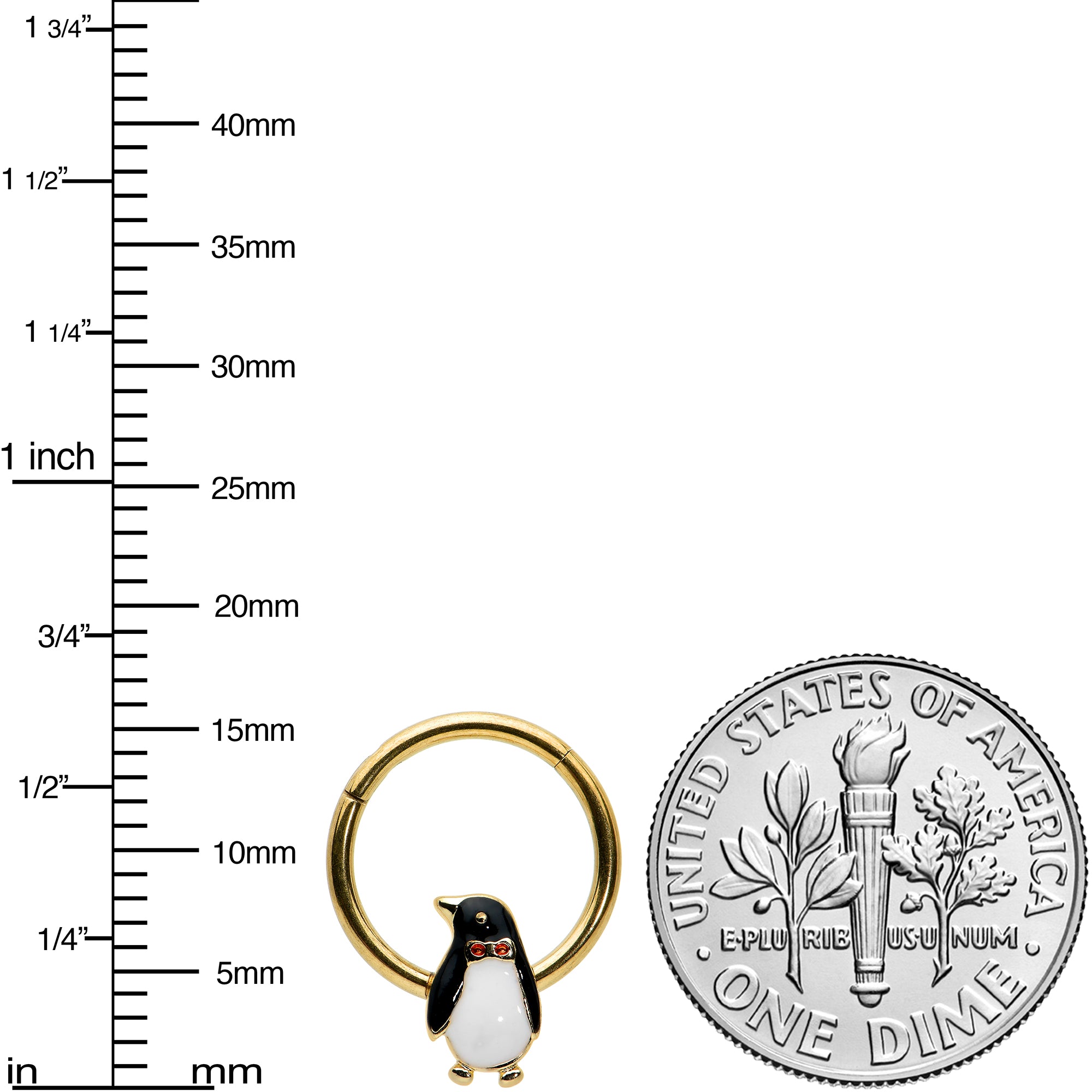 16 Gauge 3/8 Penguin Hinged Segment Ring with Red Gem Gold Tone Bow Tie