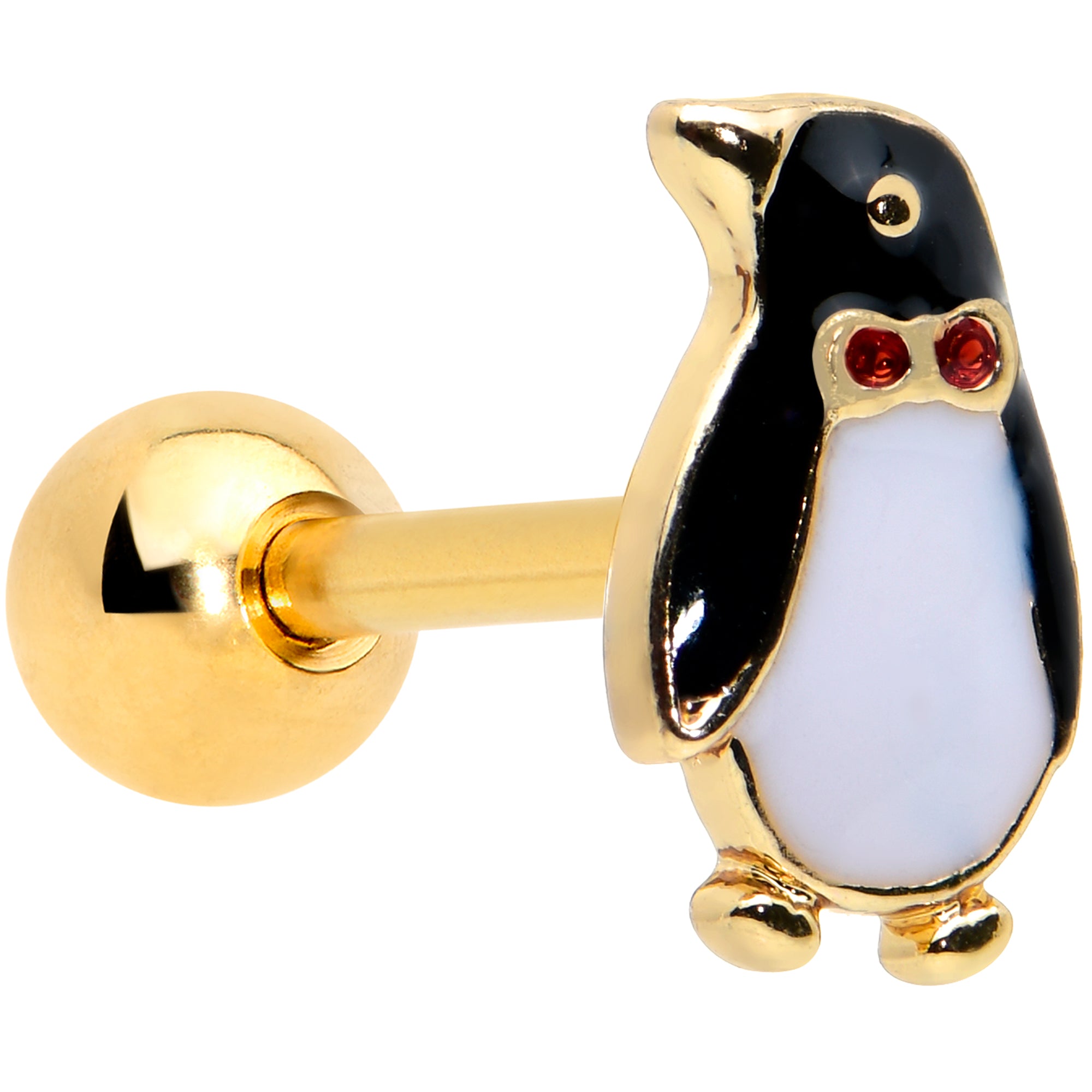 16 Gauge 1/4 Red Gem Gold Tone Bow Tie Penguin Cartilage Earring