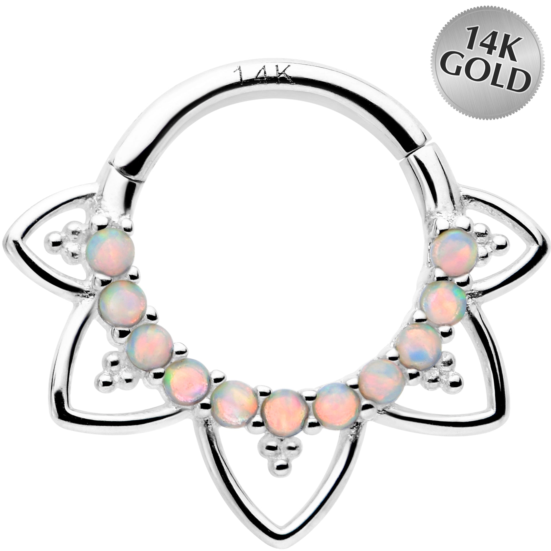 16G 5/16 White Synthetic Opal 14k White Gold Filigree Hinged Segment Ring