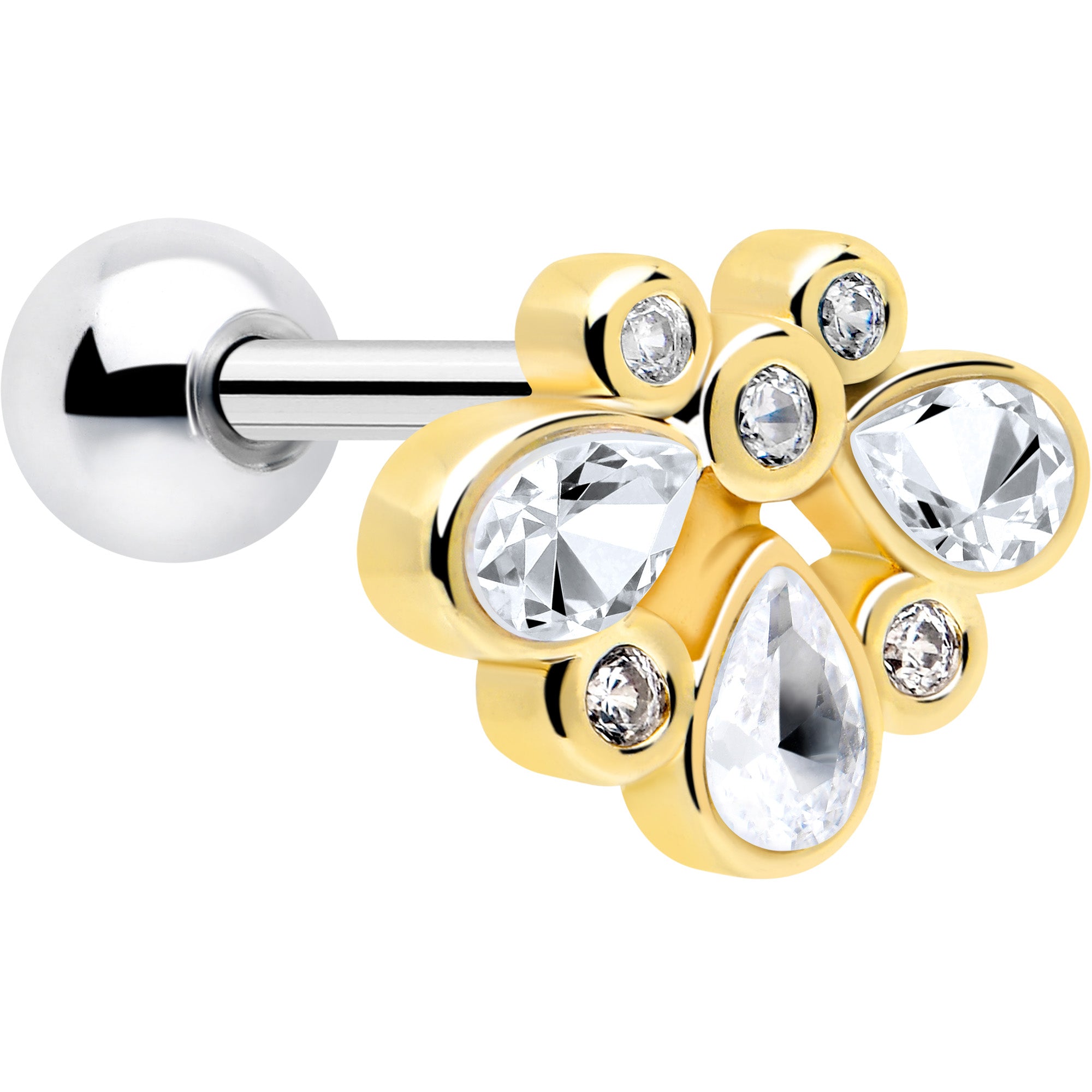 16G 1/4 Clear Gem Golden Crown Deluxe Cartilage Tragus Earring