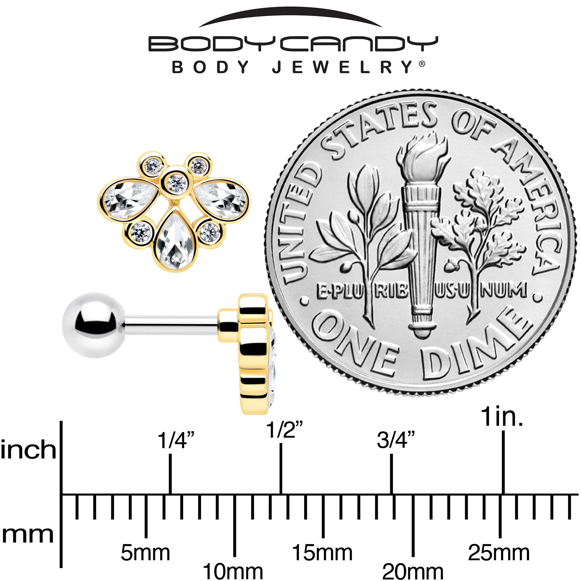 16G 1/4 Clear Gem Golden Crown Deluxe Cartilage Tragus Earring