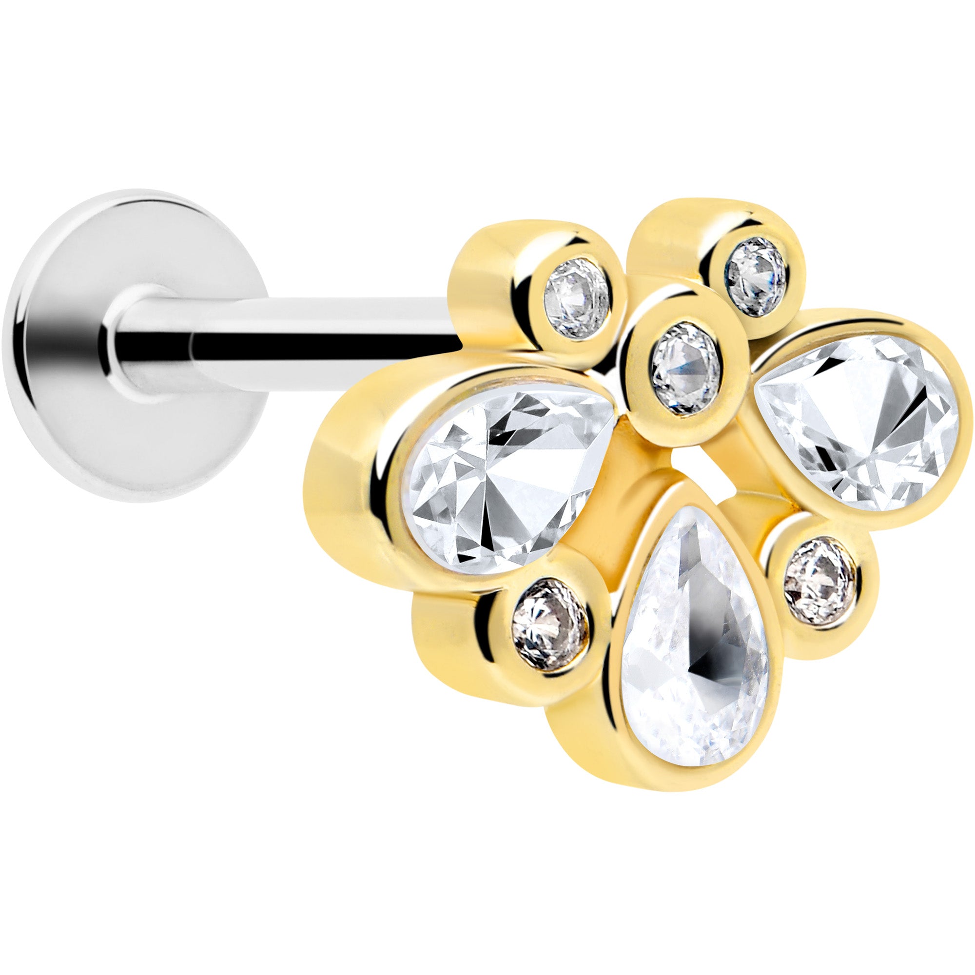 16G 1/4 Clear Gem Golden Crown Deluxe Labret