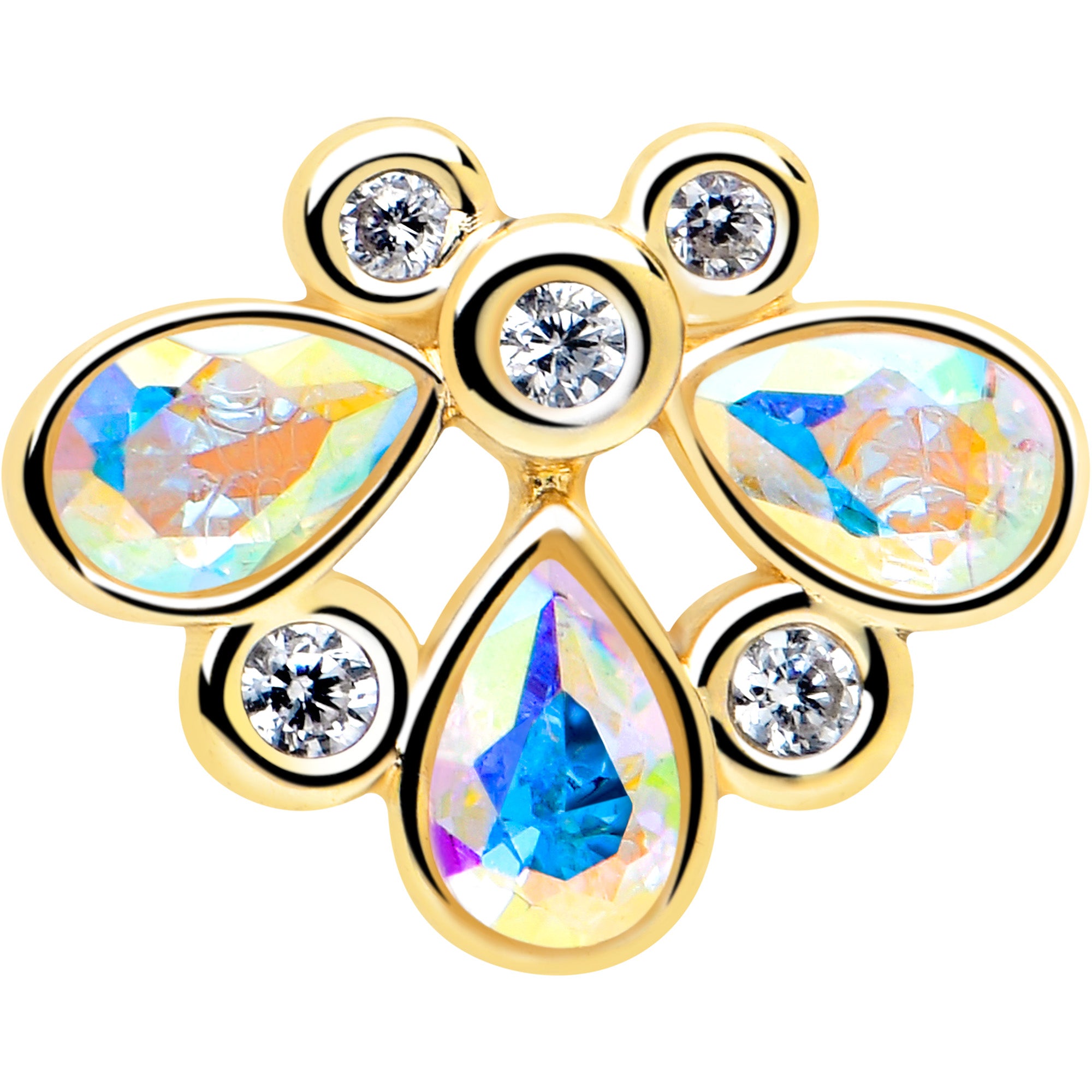 20G 1/4 Aurora Gem Golden Crown Deluxe Nose Bone