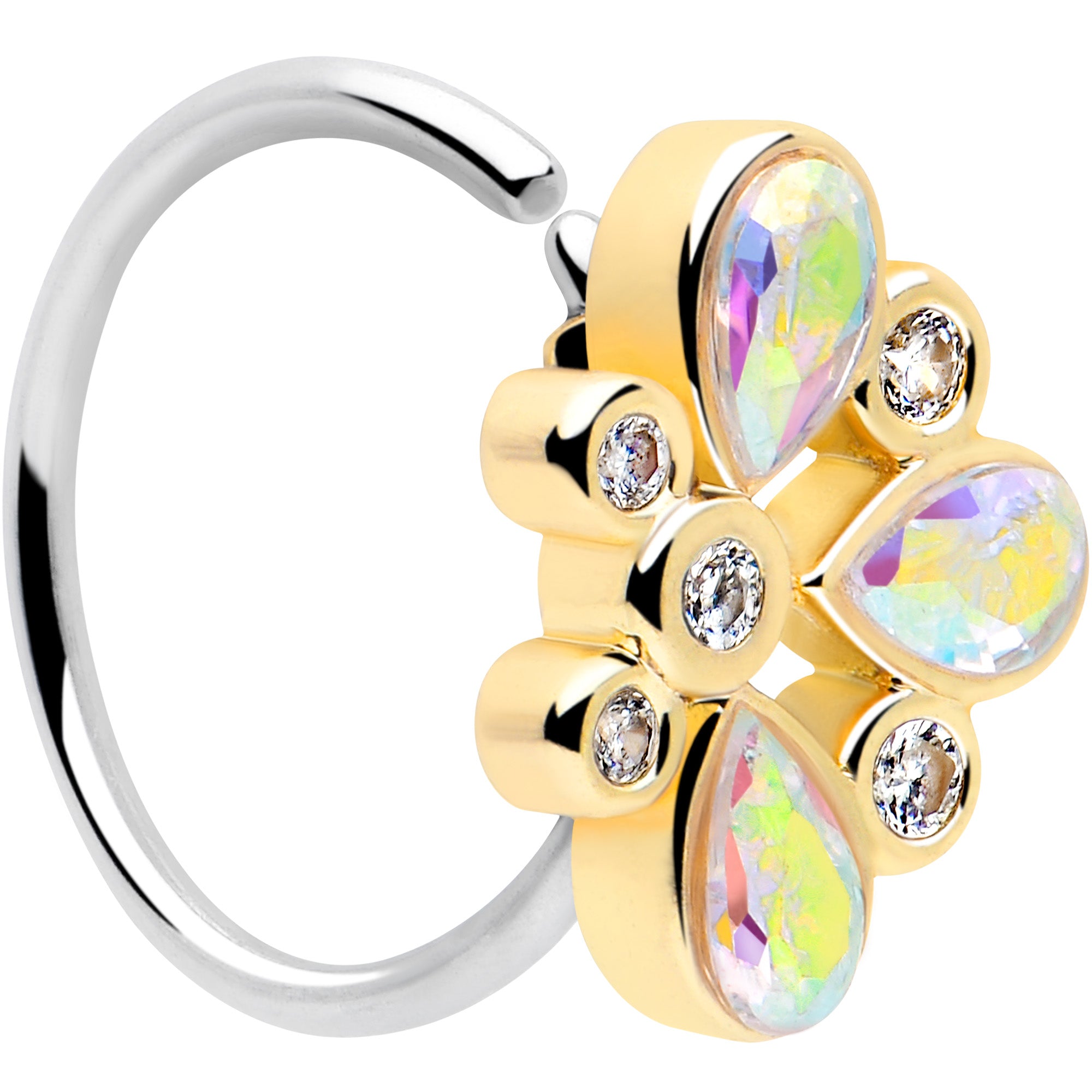 20G 5/16 Aurora Gem Golden Crown Deluxe Nose Hoop