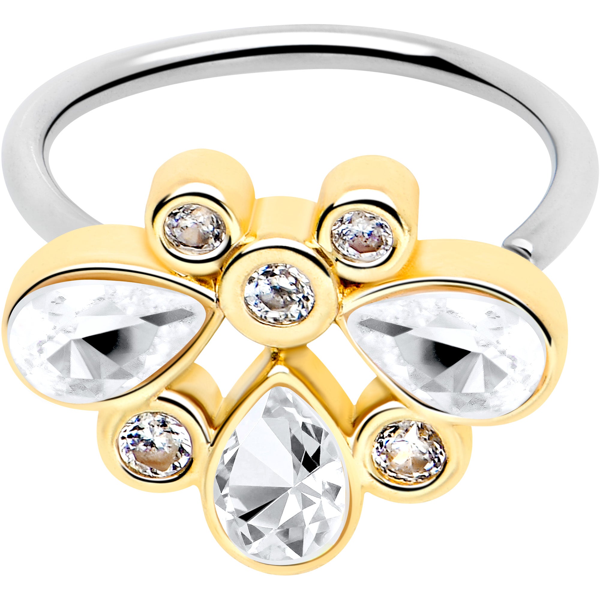 20G 5/16 Clear Gem Golden Crown Deluxe Nose Hoop