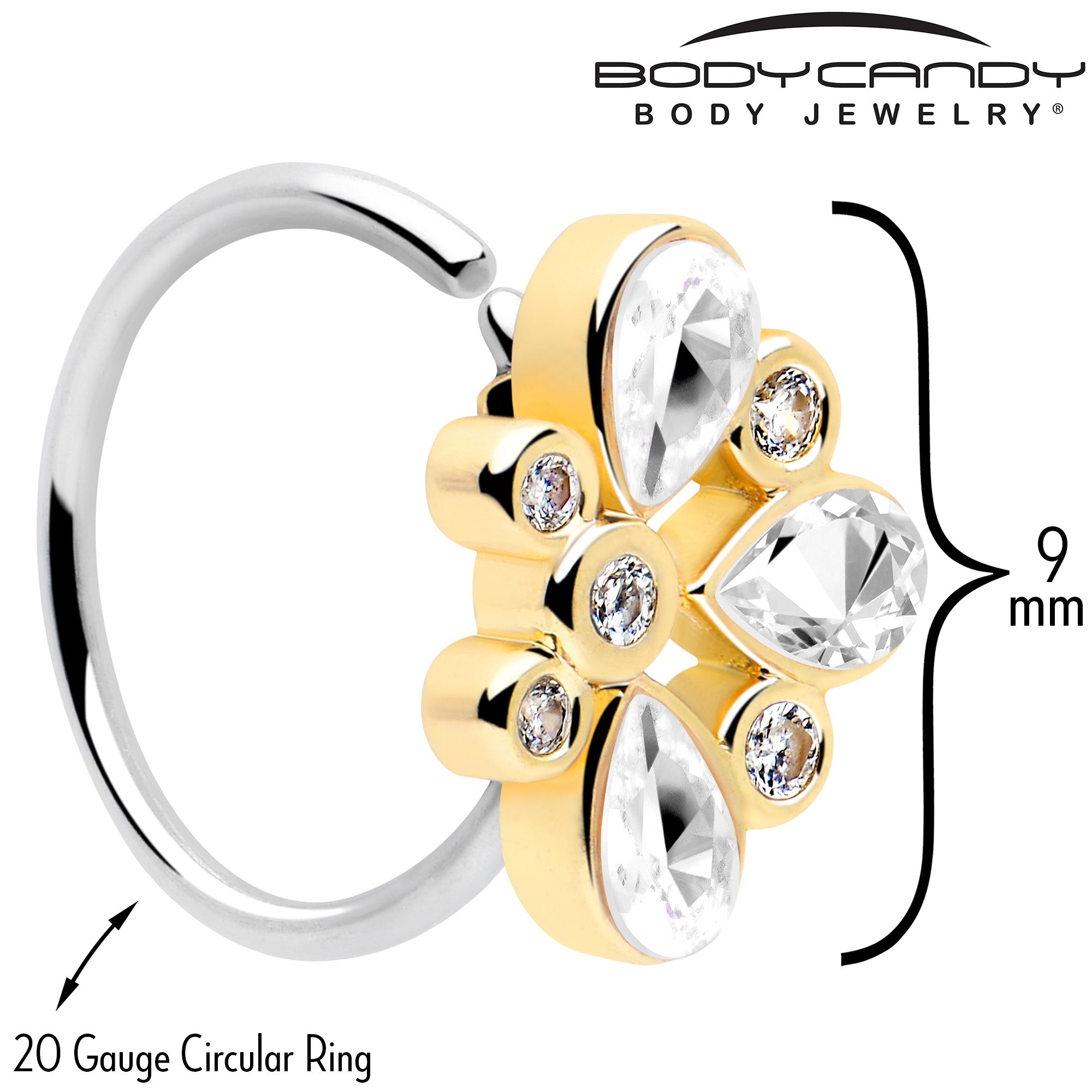 20G 5/16 Clear Gem Golden Crown Deluxe Nose Hoop