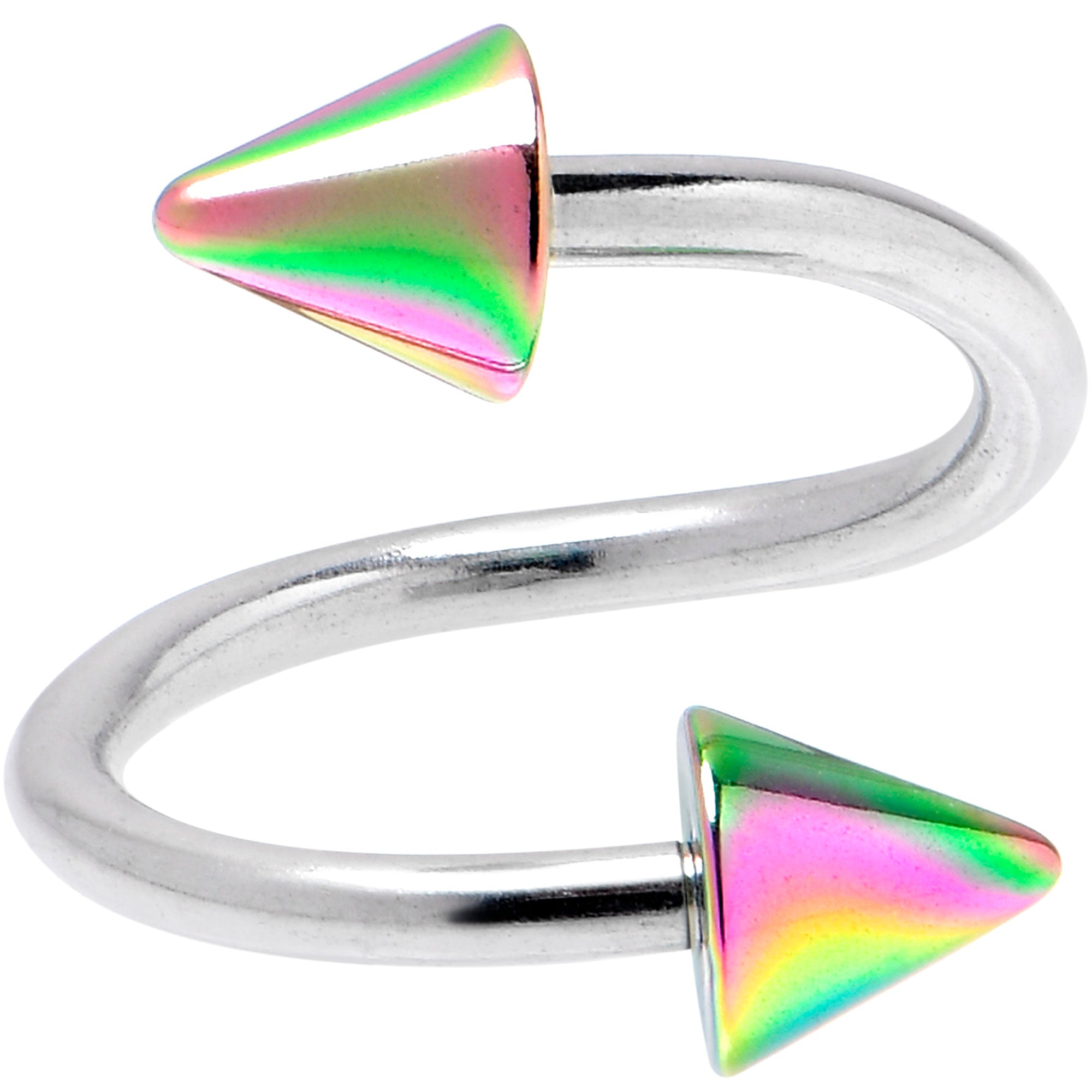 16 Gauge 3/8 Rainbow Cone Ends Spiral Twister Eyebrow Ring