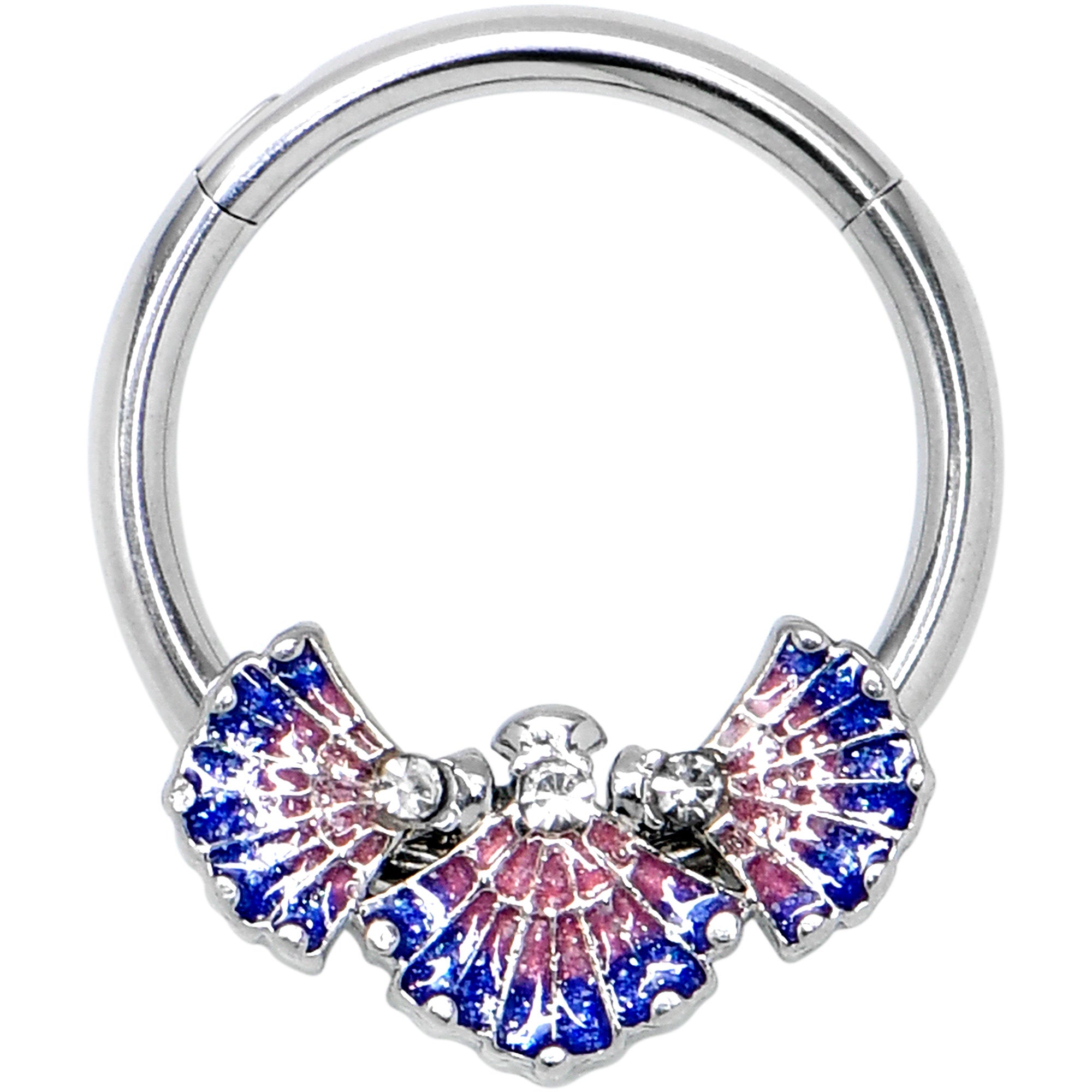 16G 3/8 Clear CZ Gem Mesmerizing Sea Shells Hinged Segment Ring