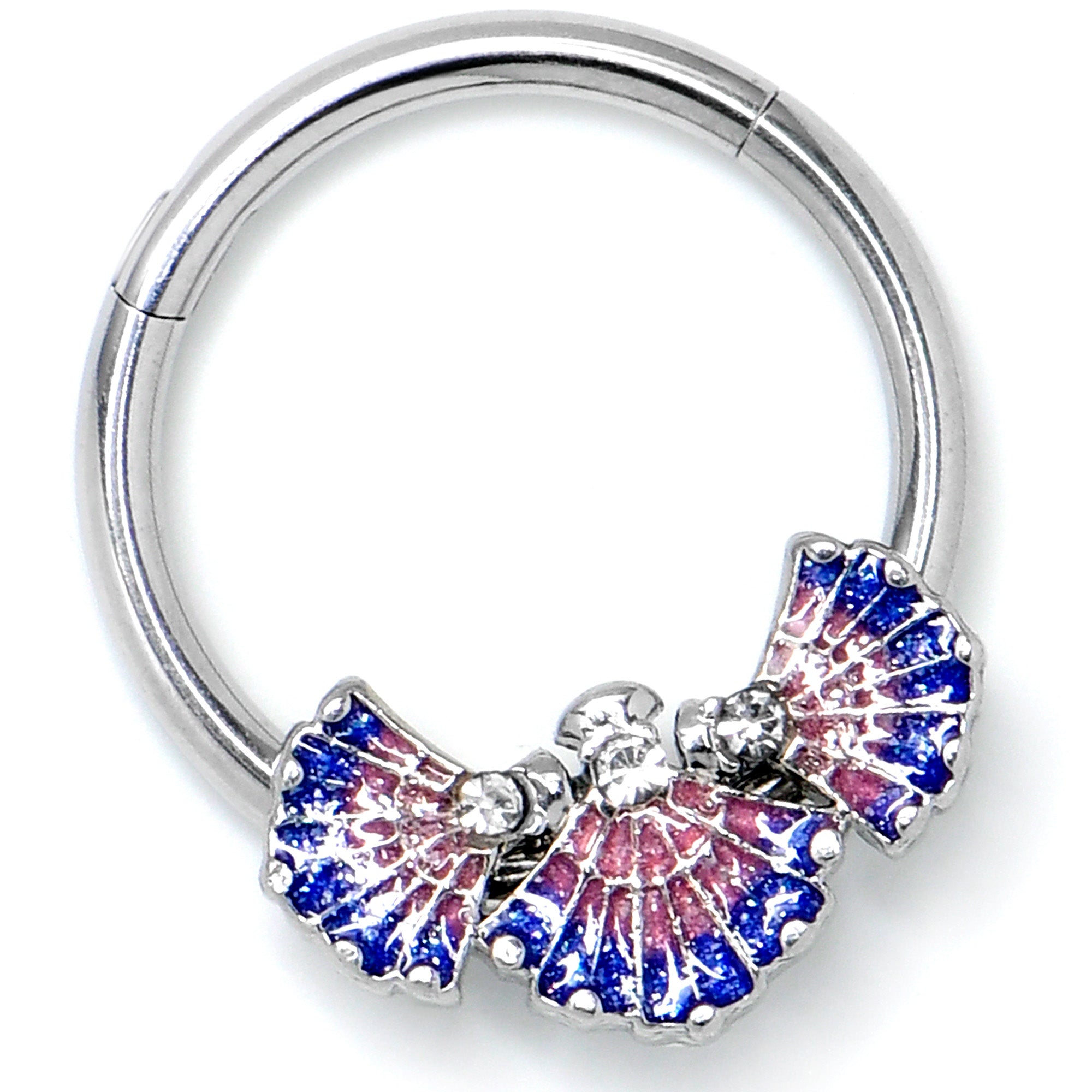 16G 3/8 Clear CZ Gem Mesmerizing Sea Shells Hinged Segment Ring