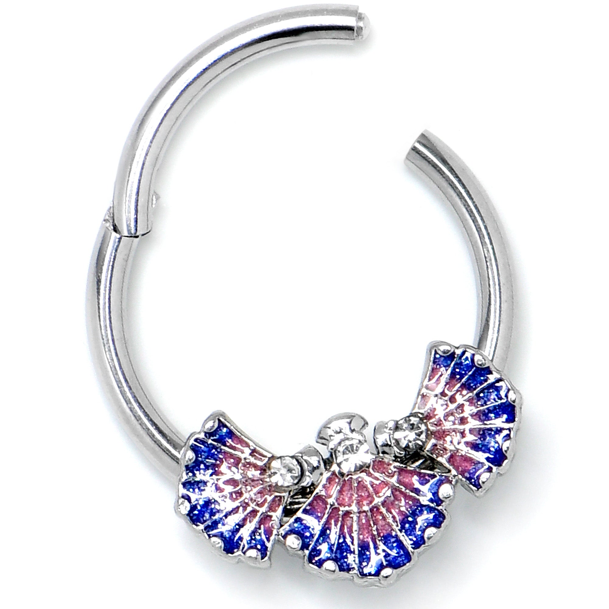 16G 3/8 Clear CZ Gem Mesmerizing Sea Shells Hinged Segment Ring