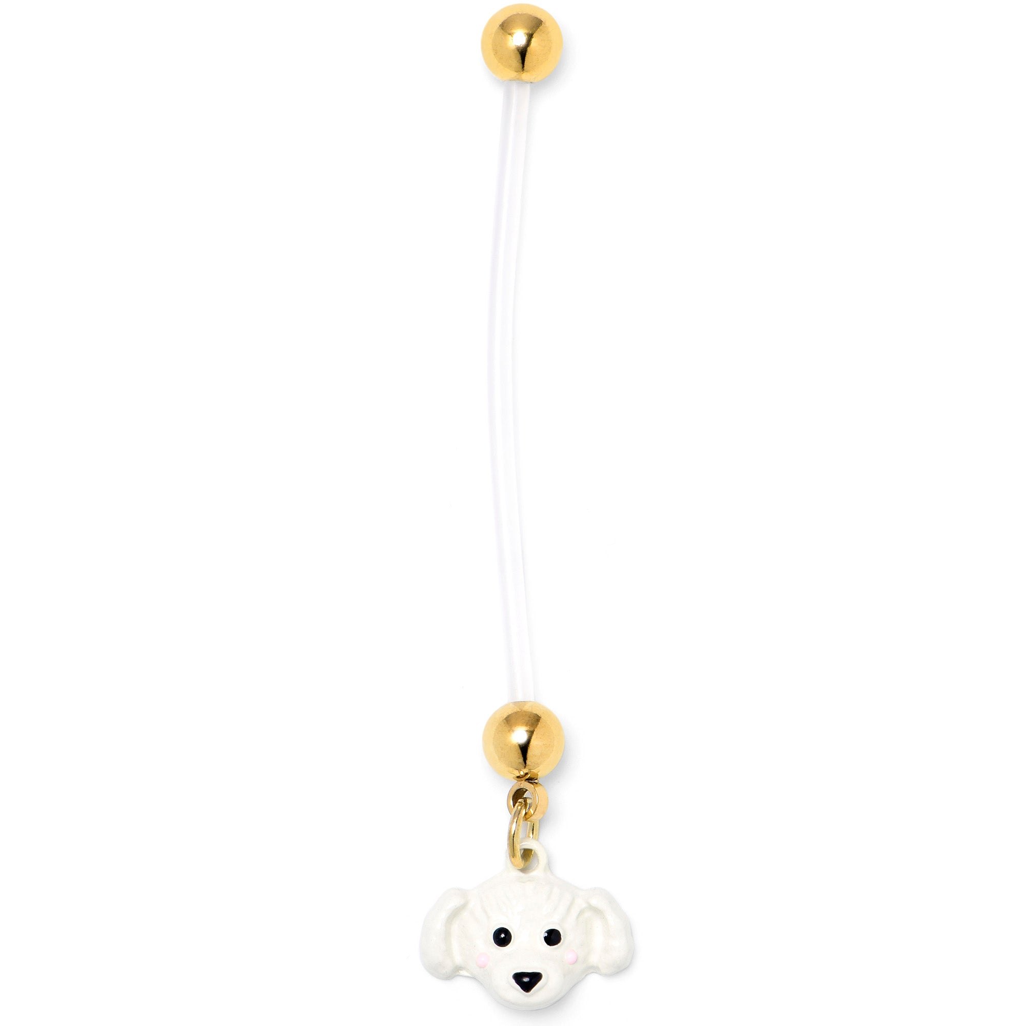 White Puppy Dog Face Dangle PTFE Pregnancy Belly Ring