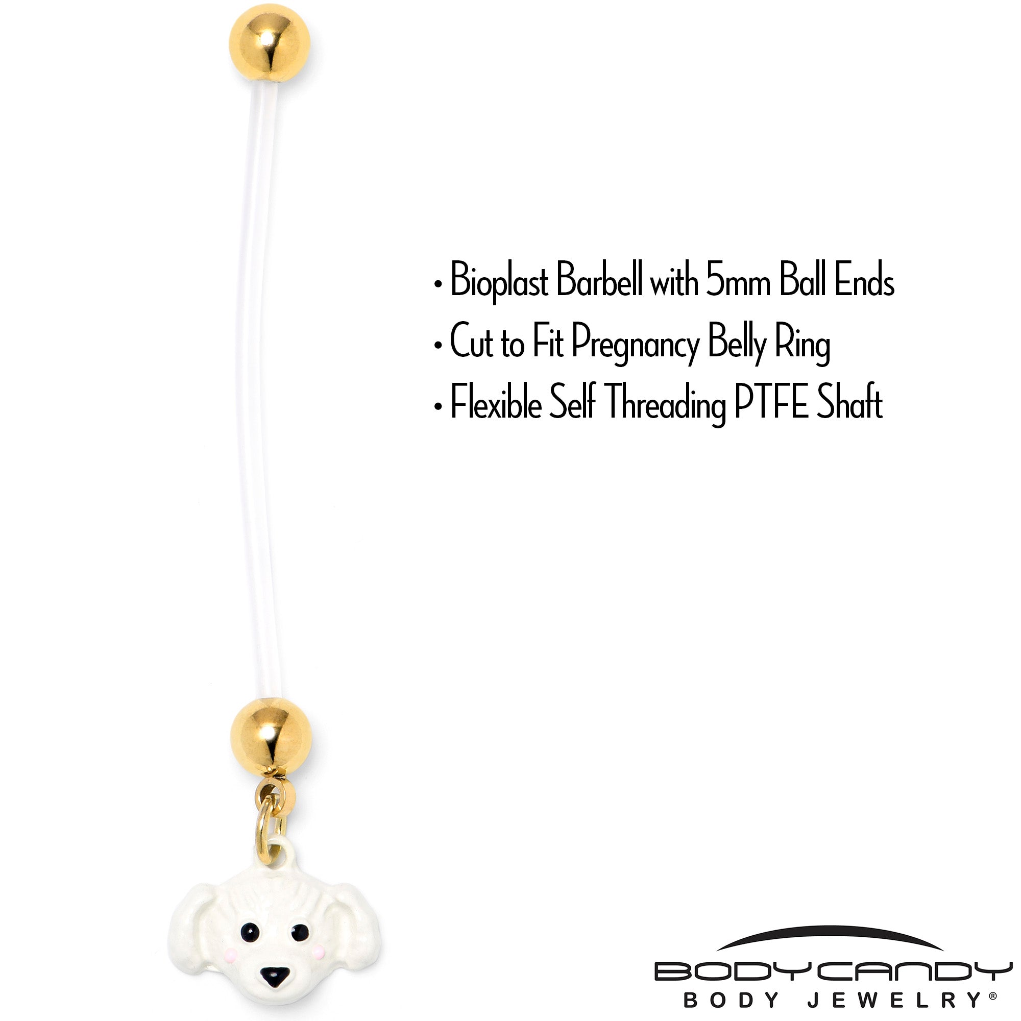 White Puppy Dog Face Dangle PTFE Pregnancy Belly Ring