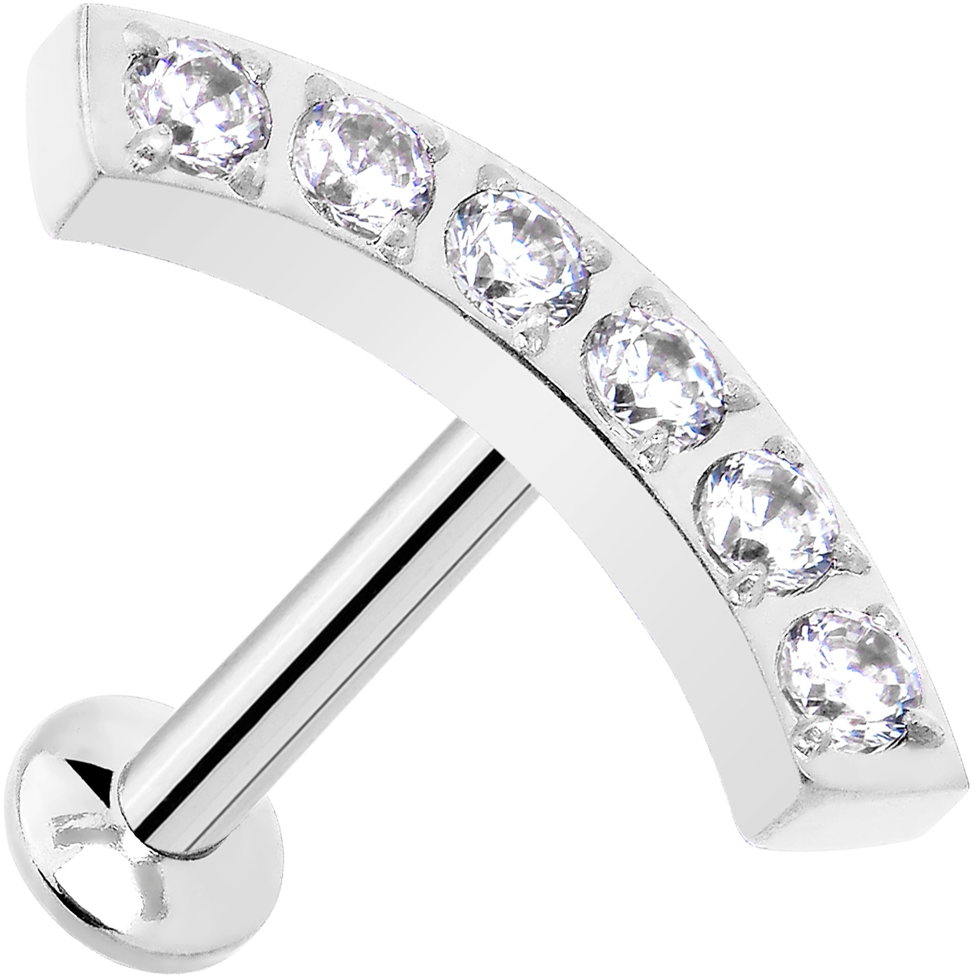 16G 5/16 CZ Stainless Steel Threadless Curved Push In Tragus Labret