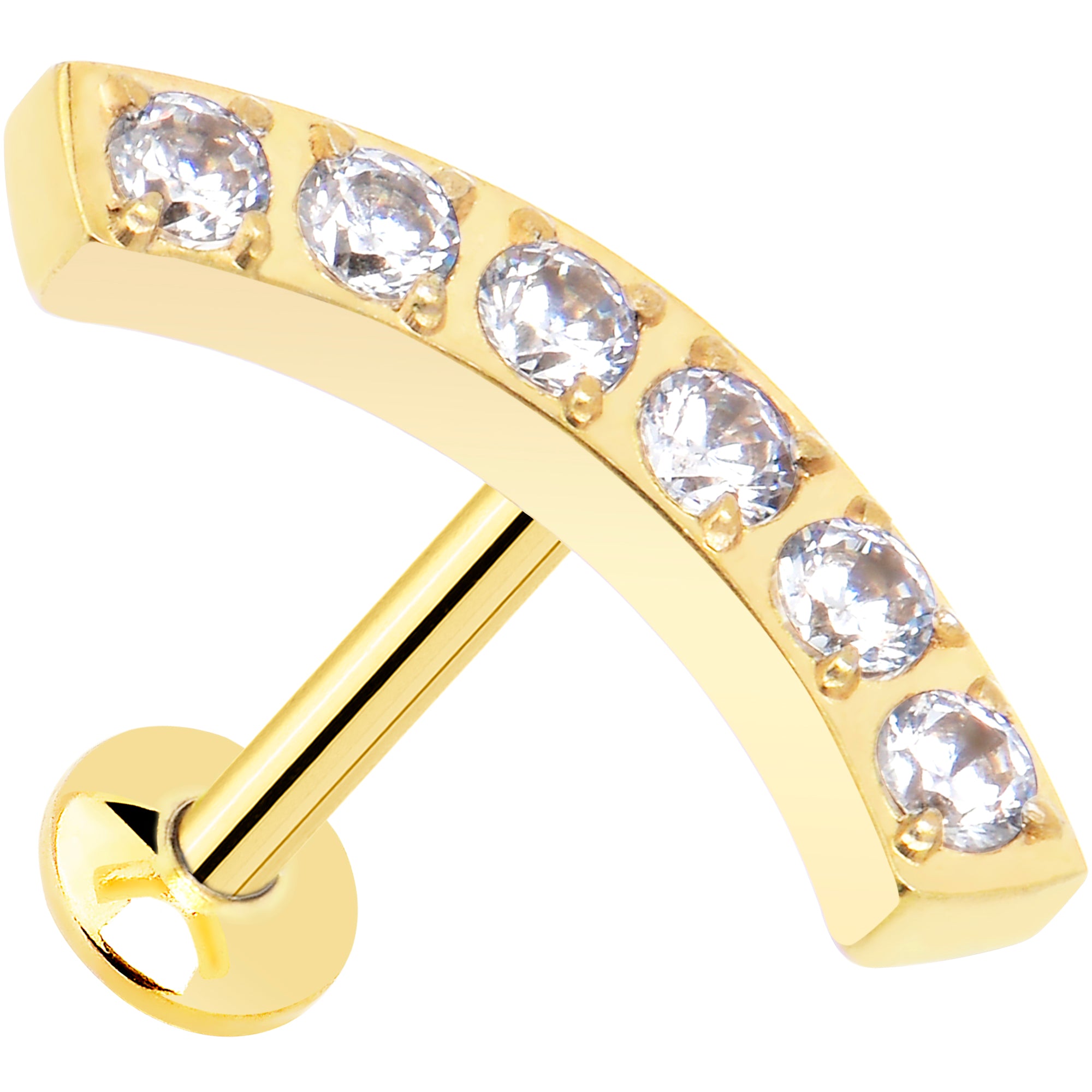 18G 1/4 CZ Gold PVD Stainless Steel Threadless Curved Push In Cartilage Labret