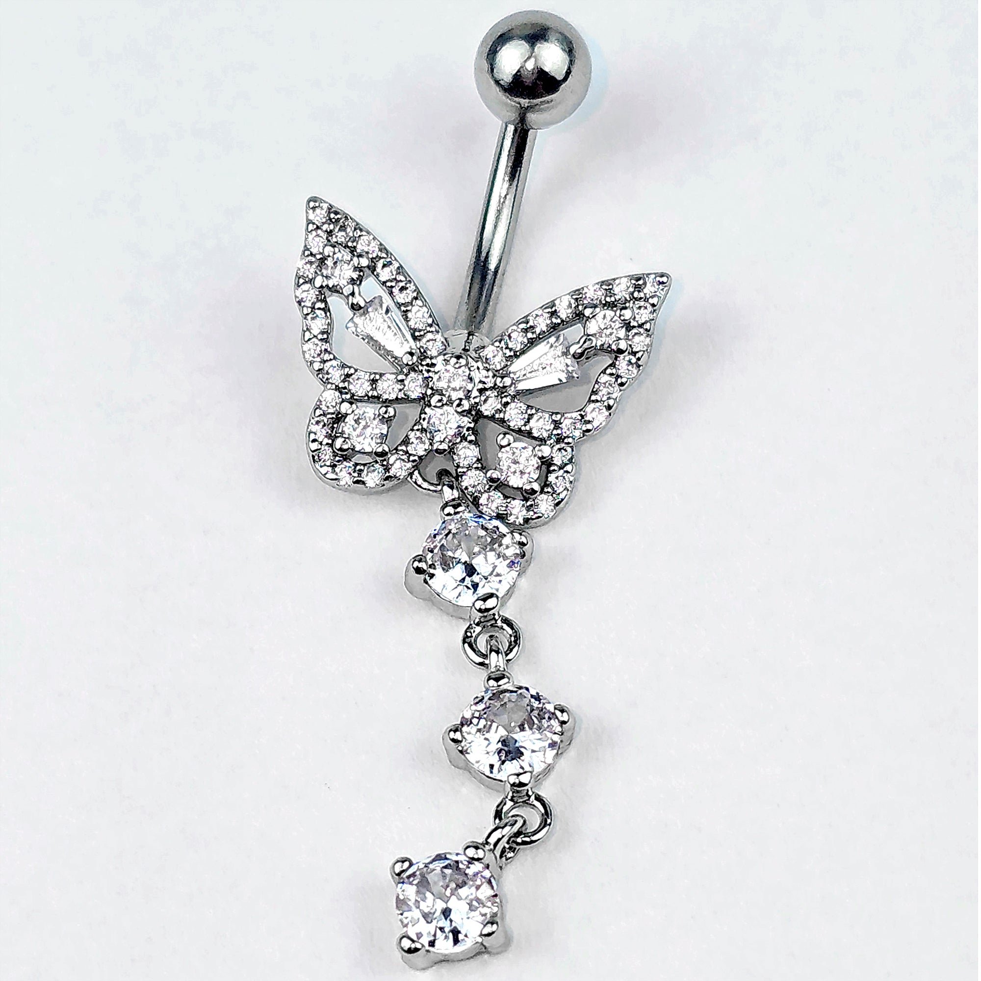 Clear Gem Dramatic Butterfly Dangle Belly Ring