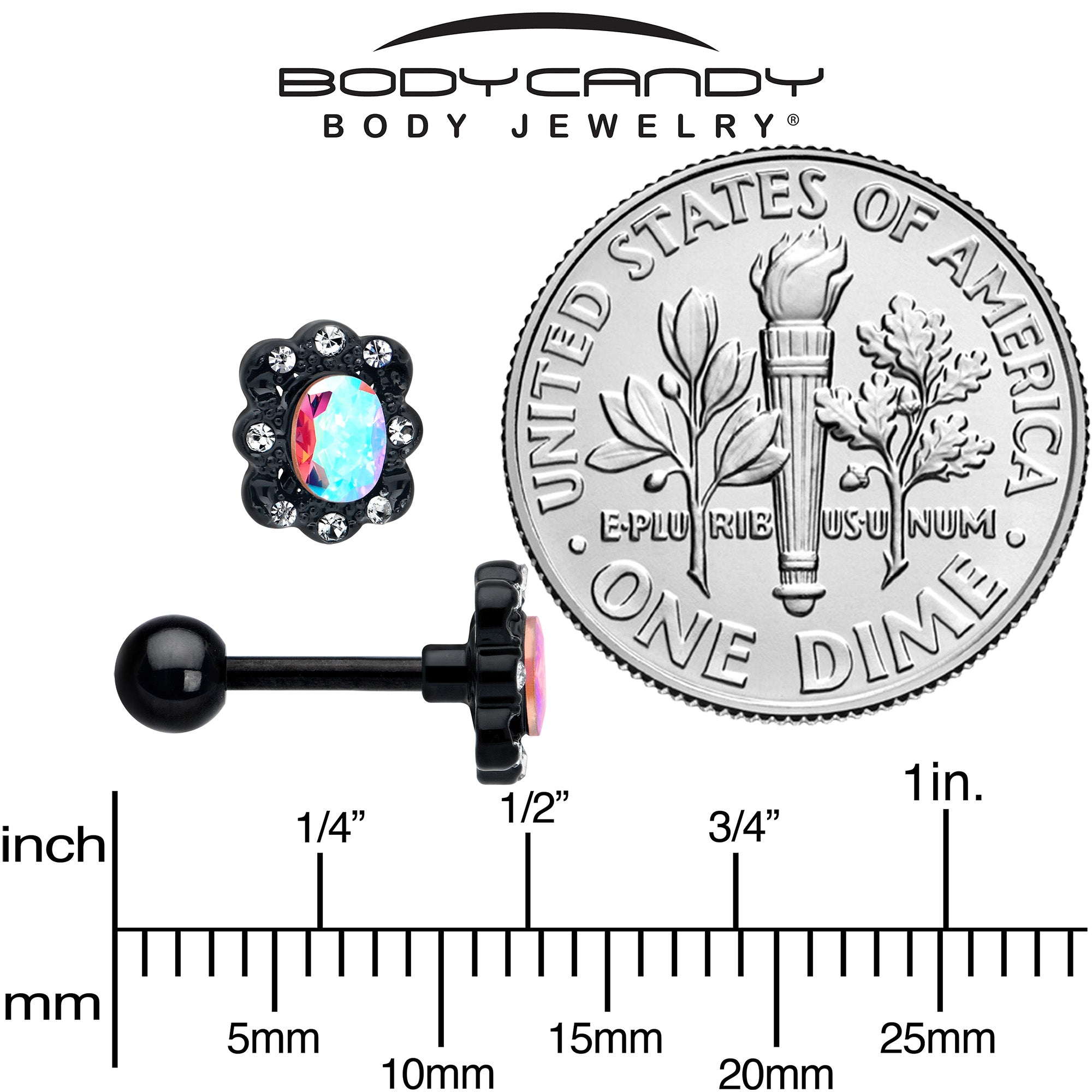 16G 1/4 Aurora Gem Black Filigree Fantasy Cartilage Tragus Earring