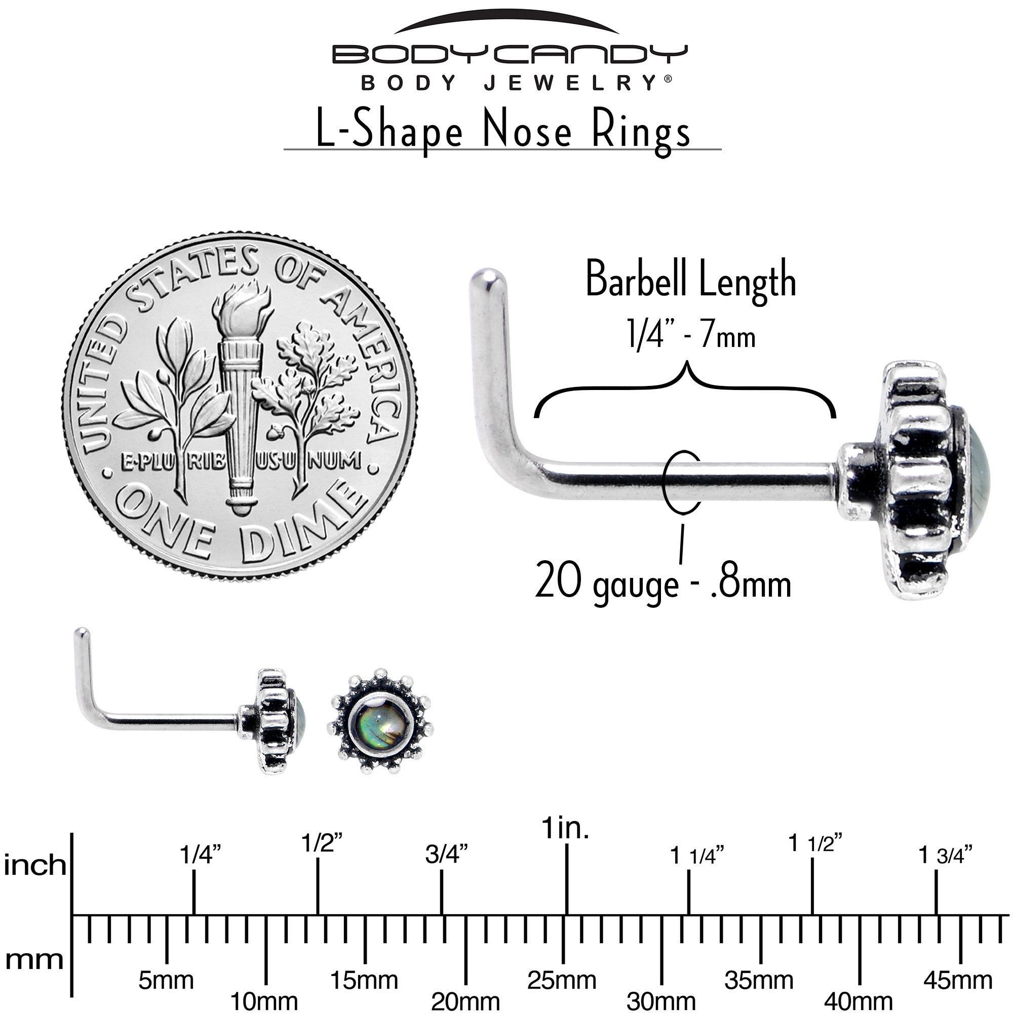 20G 7mm Brown Faux Shell Circle of Glam L Shape Nose Ring