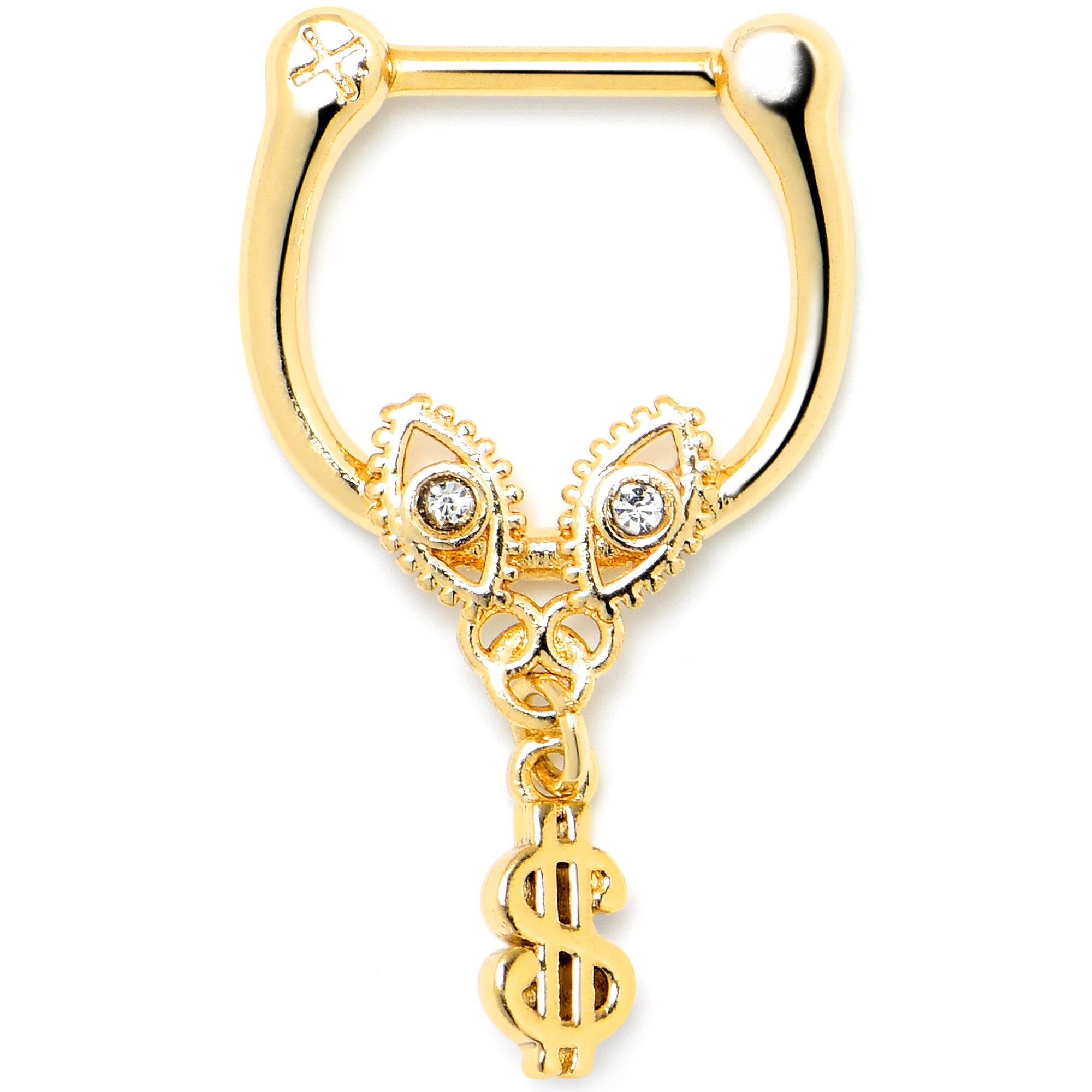 16 Gauge 5/16 Clear Gem Gold Hue Seeing Money Dangle Cartilage Clicker