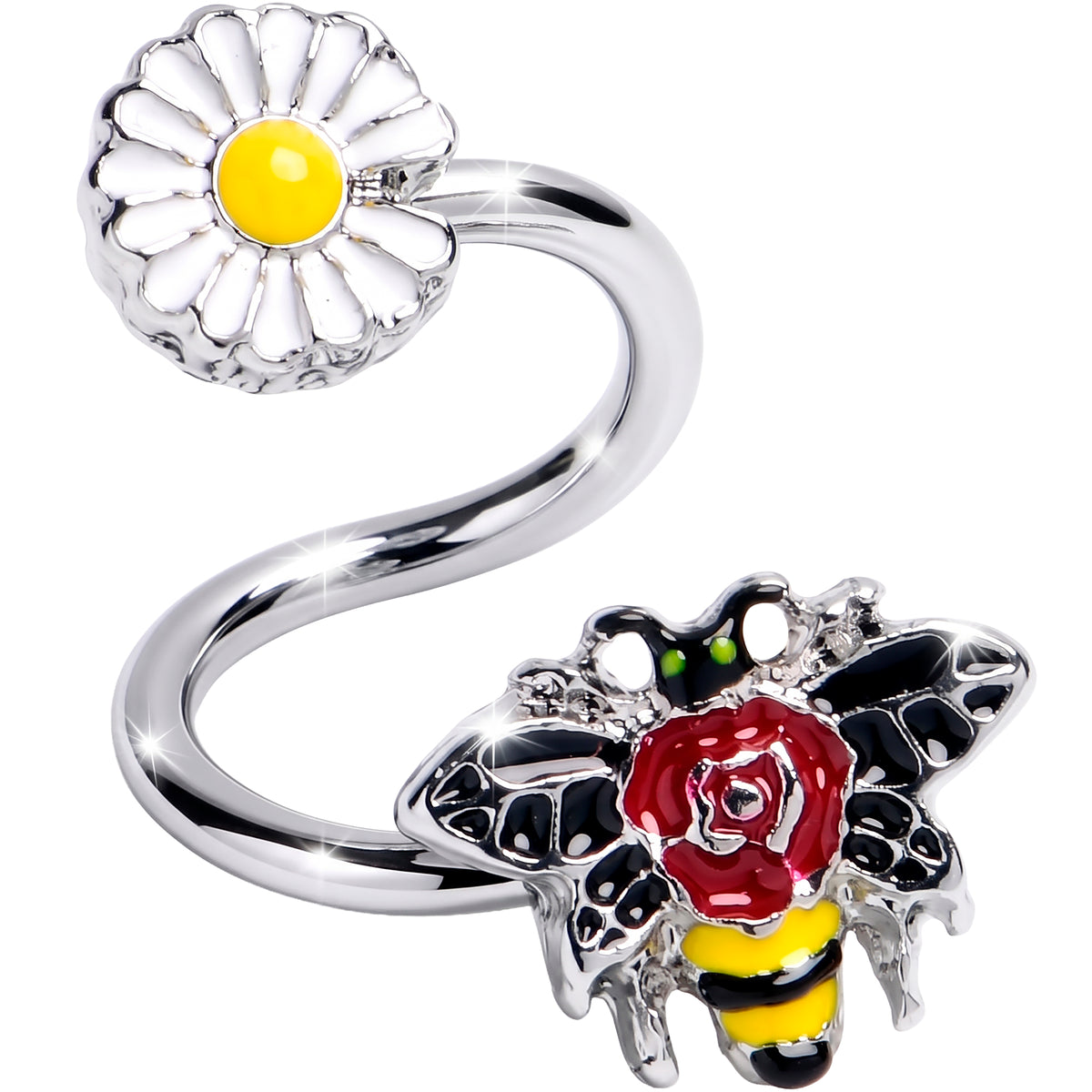 14G 3/8 Buzzing Bee Flower Spiral Twister Belly Ring