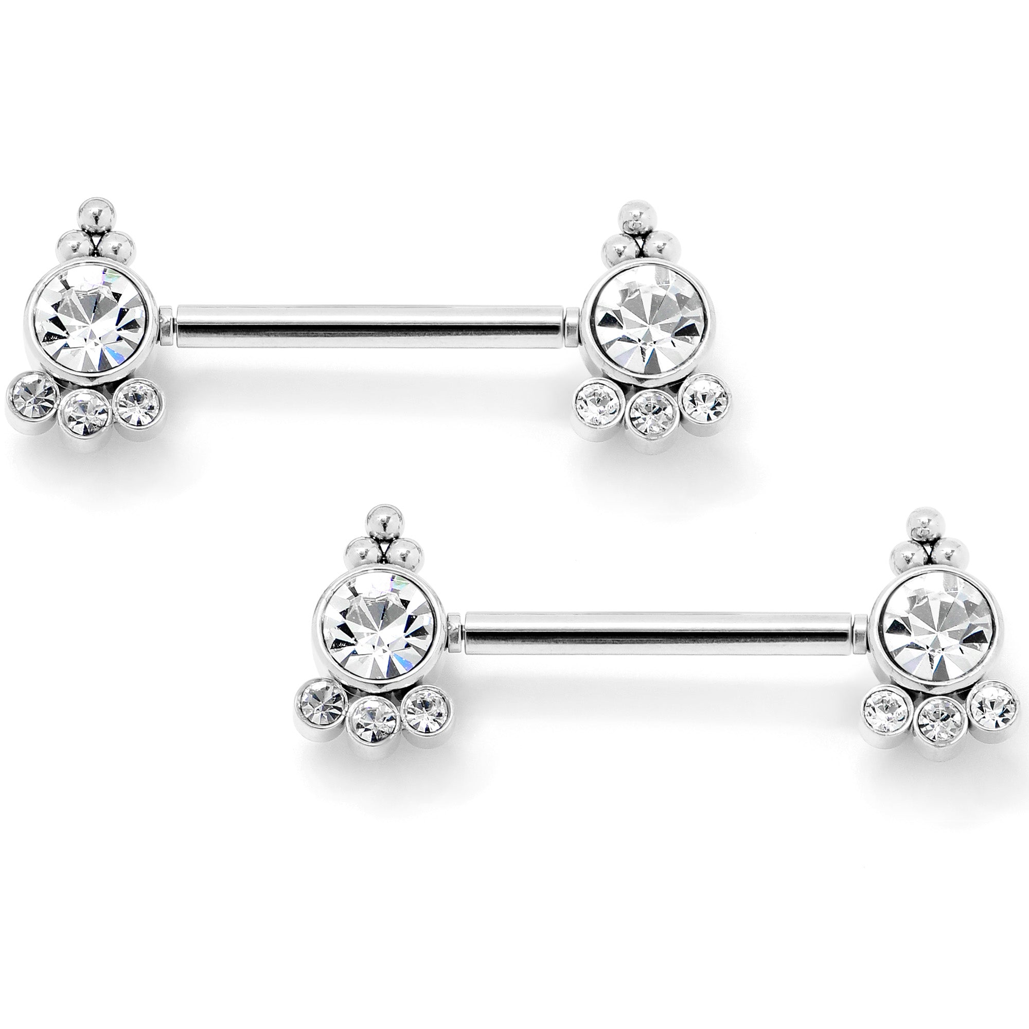 14G 9/16 Clear CZ Gem Style Threadless Barbell Nipple Ring Set