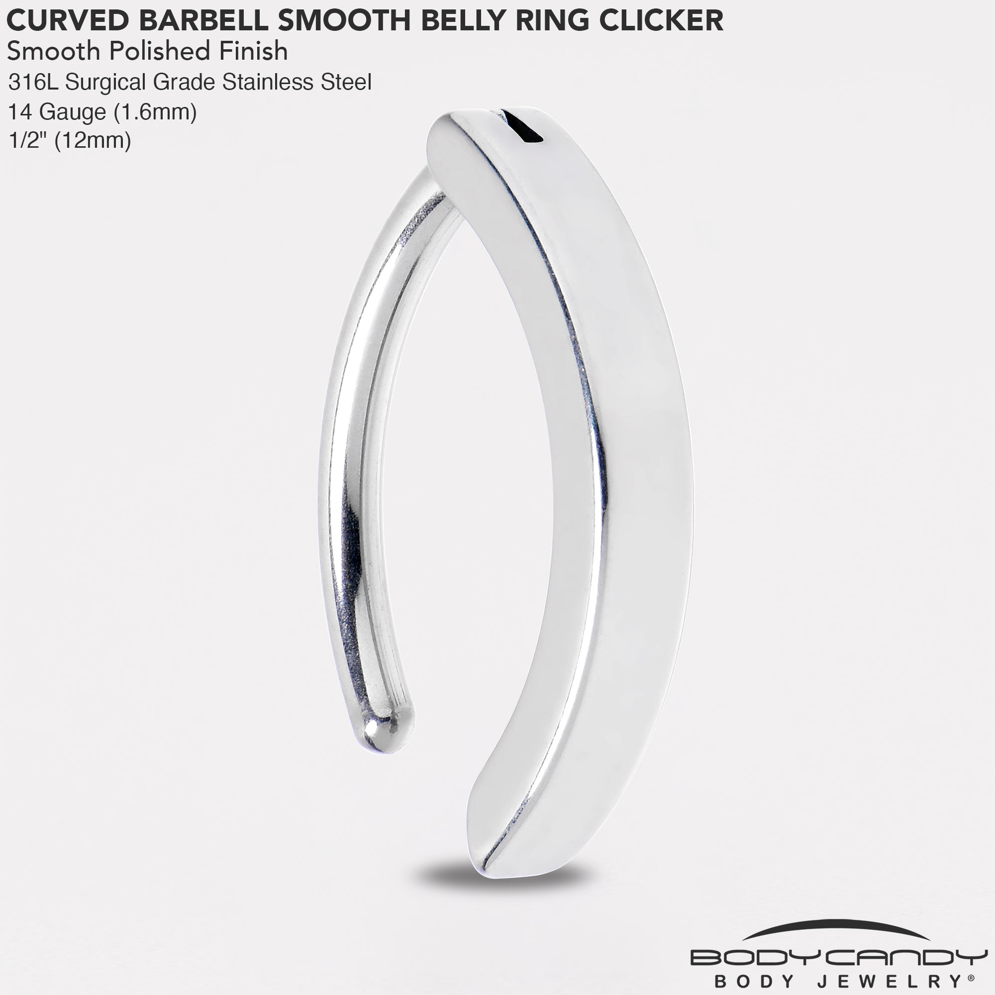 14G 1/2 316L Surgical Steel Smooth Style Hinged Hoop Belly Ring