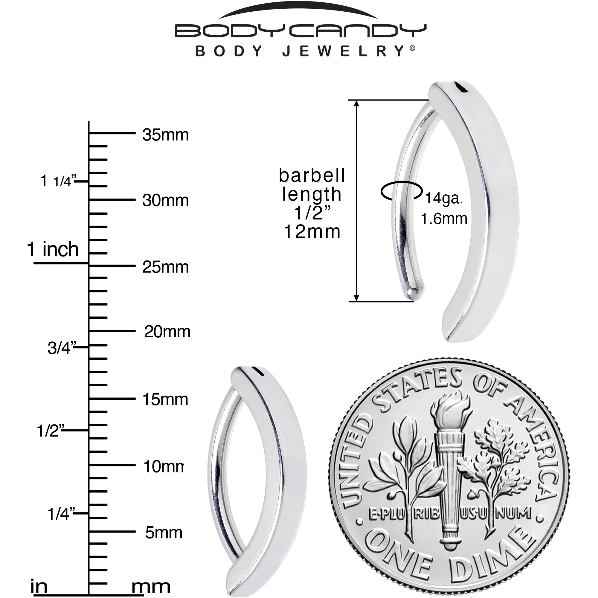 14G 1/2 316L Surgical Steel Smooth Style Hinged Hoop Belly Ring