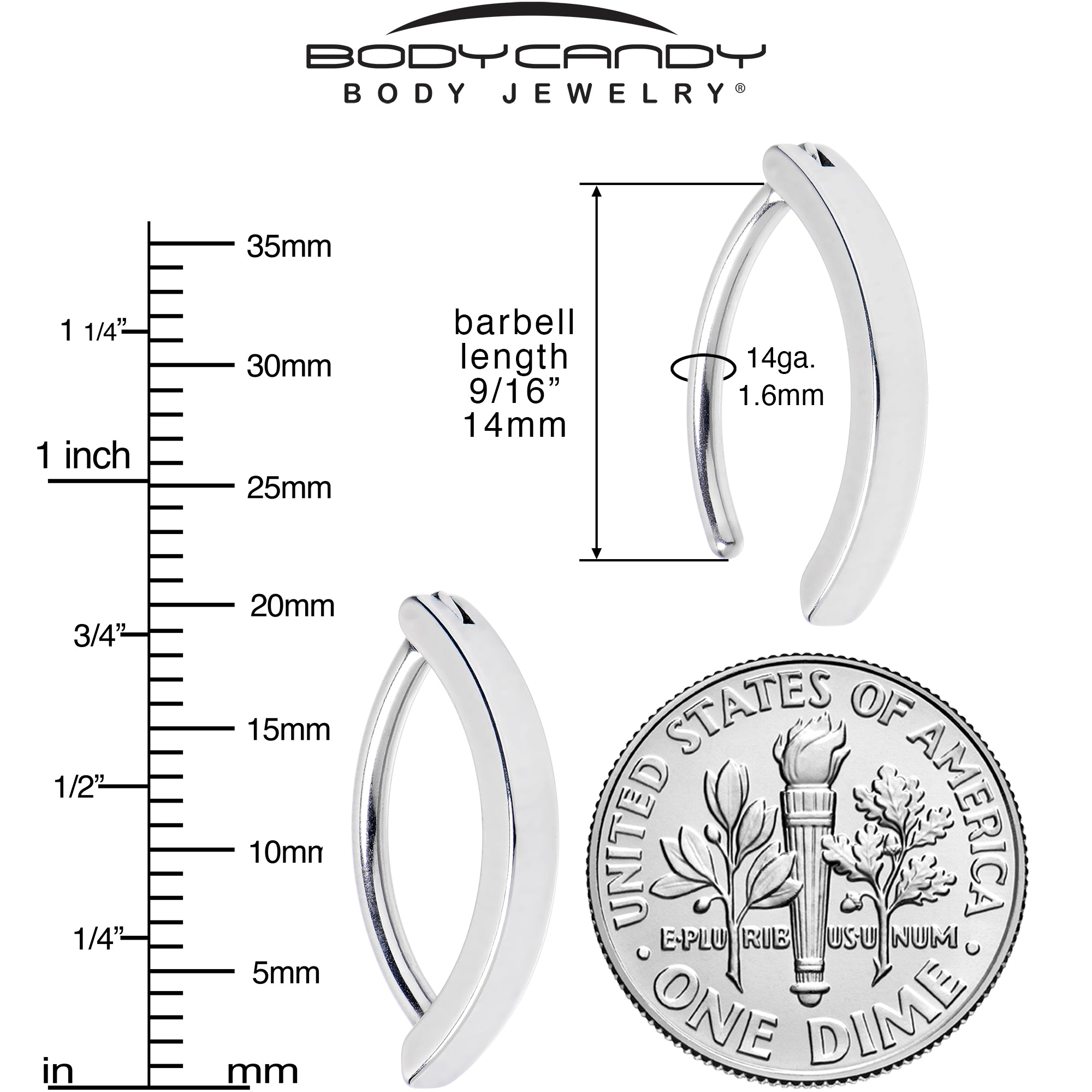 14G 9/16 316L Surgical Steel Smooth Style Hinged Hoop Belly Ring