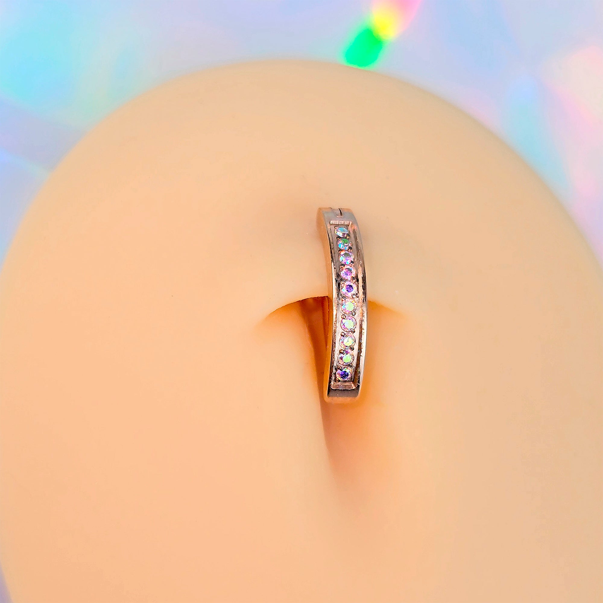 14G 3/8  Rose Implant Grade Titanium CZ Paved Hinged Hoop Belly Ring