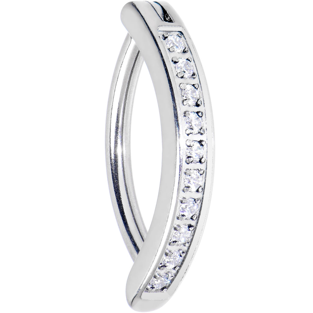 14G 1/2 Implant Grade Titanium CZ Paved Hinged Hoop Belly Ring