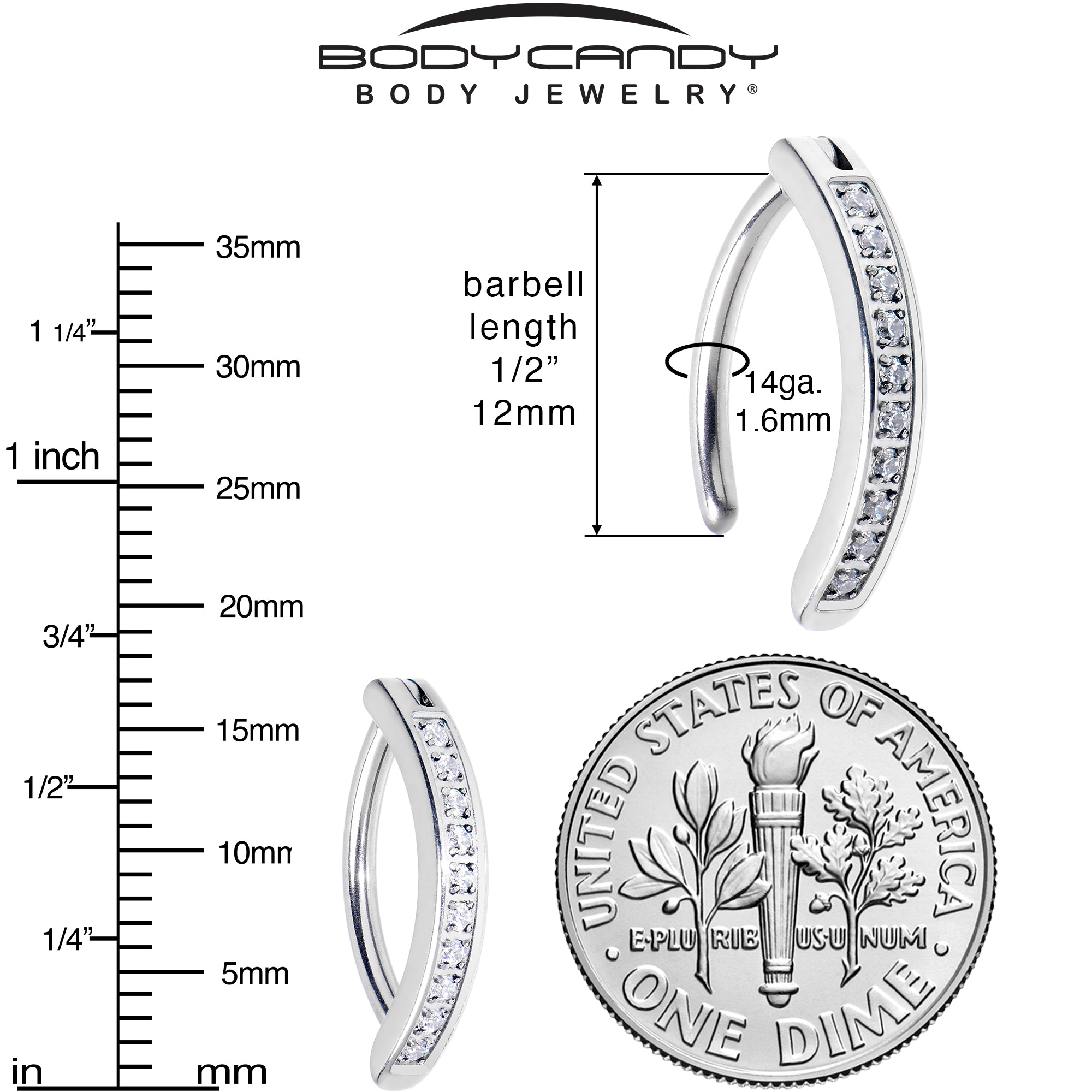 14G 1/2 Implant Grade Titanium CZ Paved Hinged Hoop Belly Ring