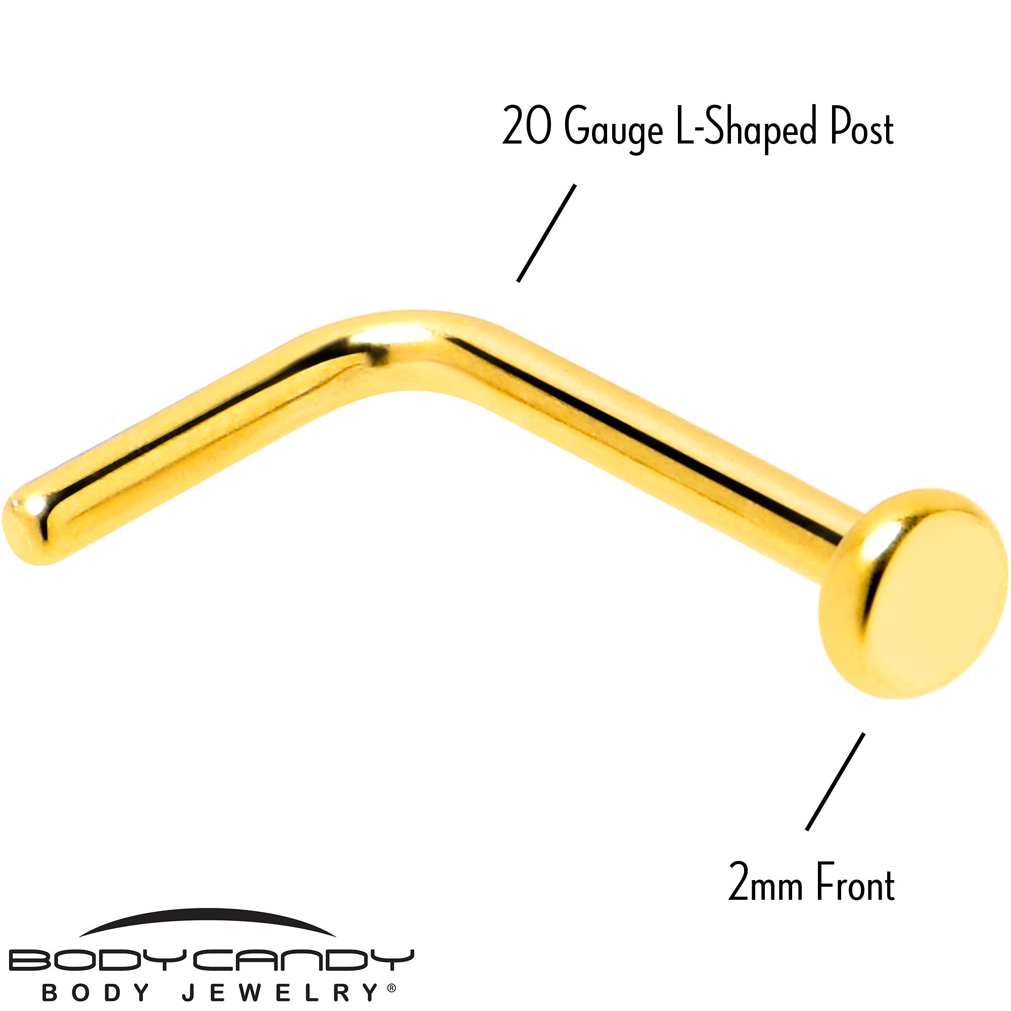 20 Gauge 1/4 Gold Tone ASTM F-136 Implant Grade Titanium 2mm Disc L Shape Nose Ring
