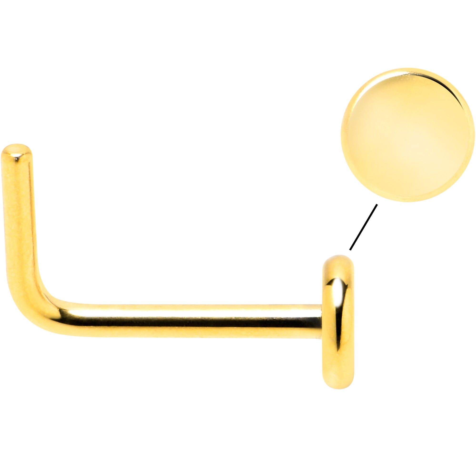 20G 1/4 Gold Tone ASTM F-136 Implant Grade Titanium 3mm Disc L Shape Nose Ring