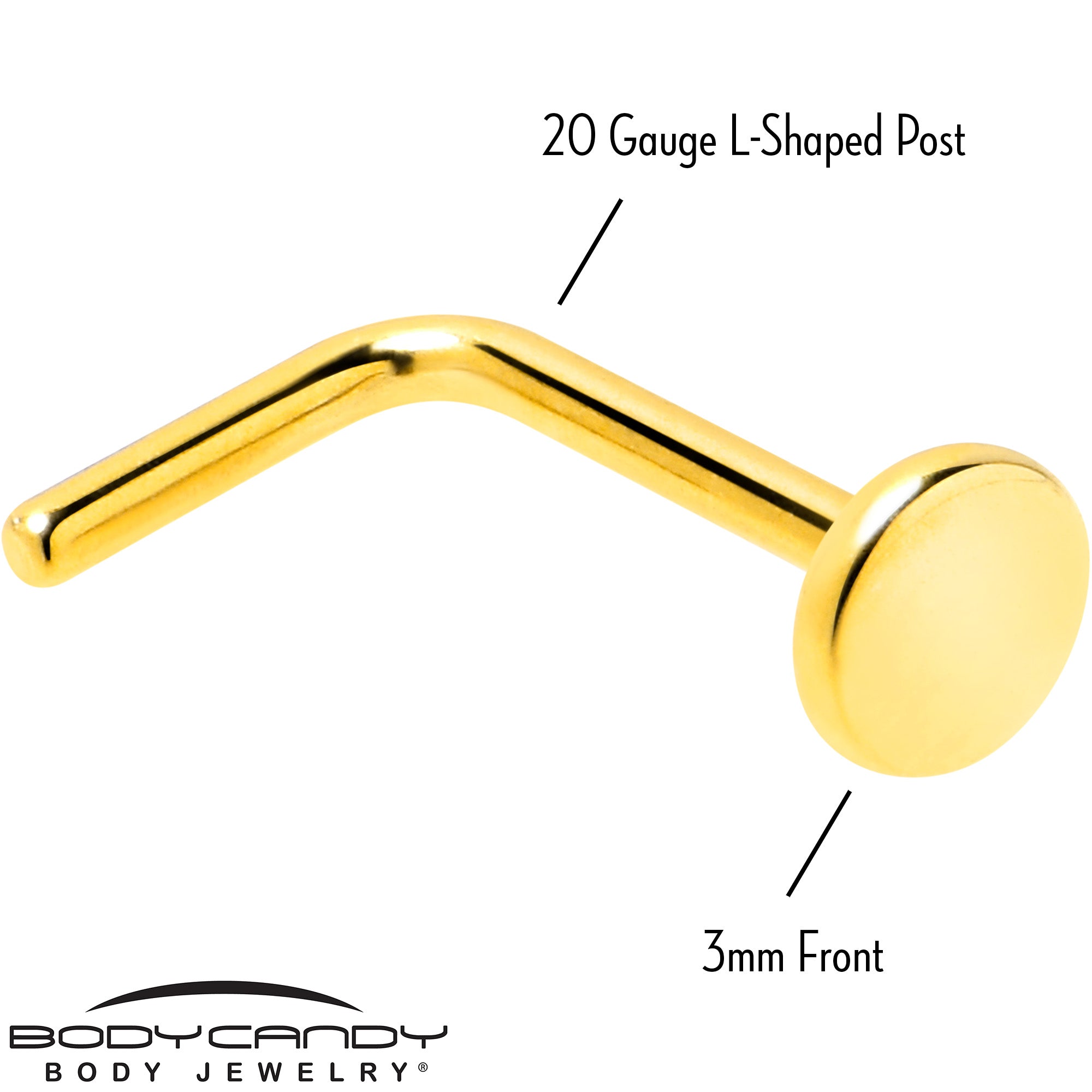 20 Gauge 1/4 Gold Tone ASTM F-136 Implant Grade Titanium 3mm Disc L Shape Nose Ring