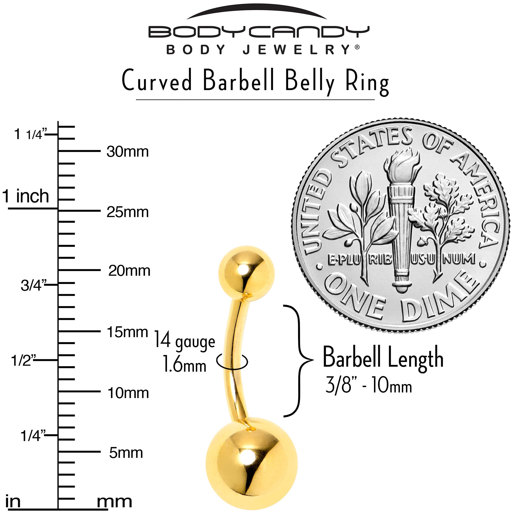 Gold Tone ASTM F-136 Implant Grade Titanium Internally Threaded Belly Ring