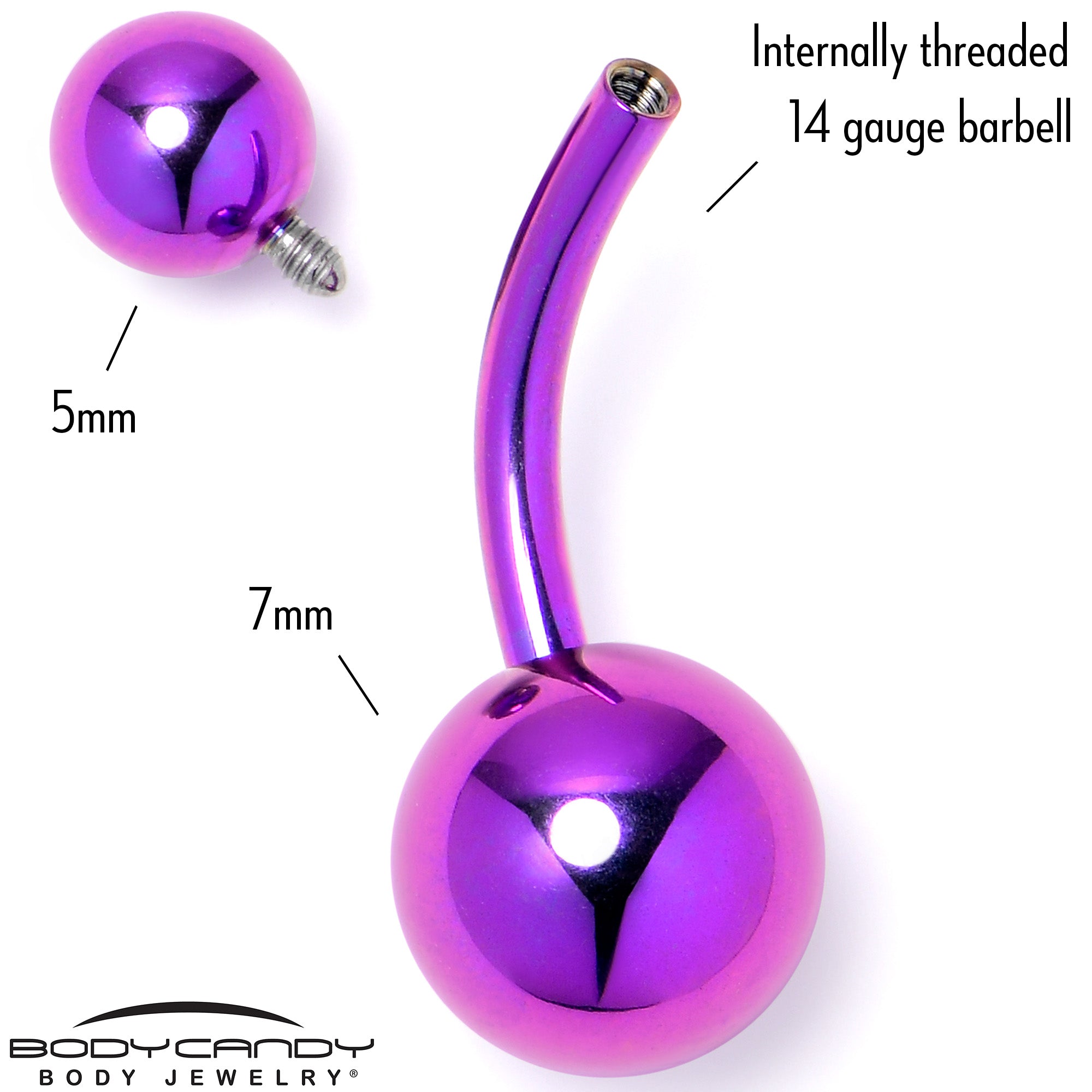Purple ASTM F-136 Implant Grade Titanium Internally Threaded Belly Ring