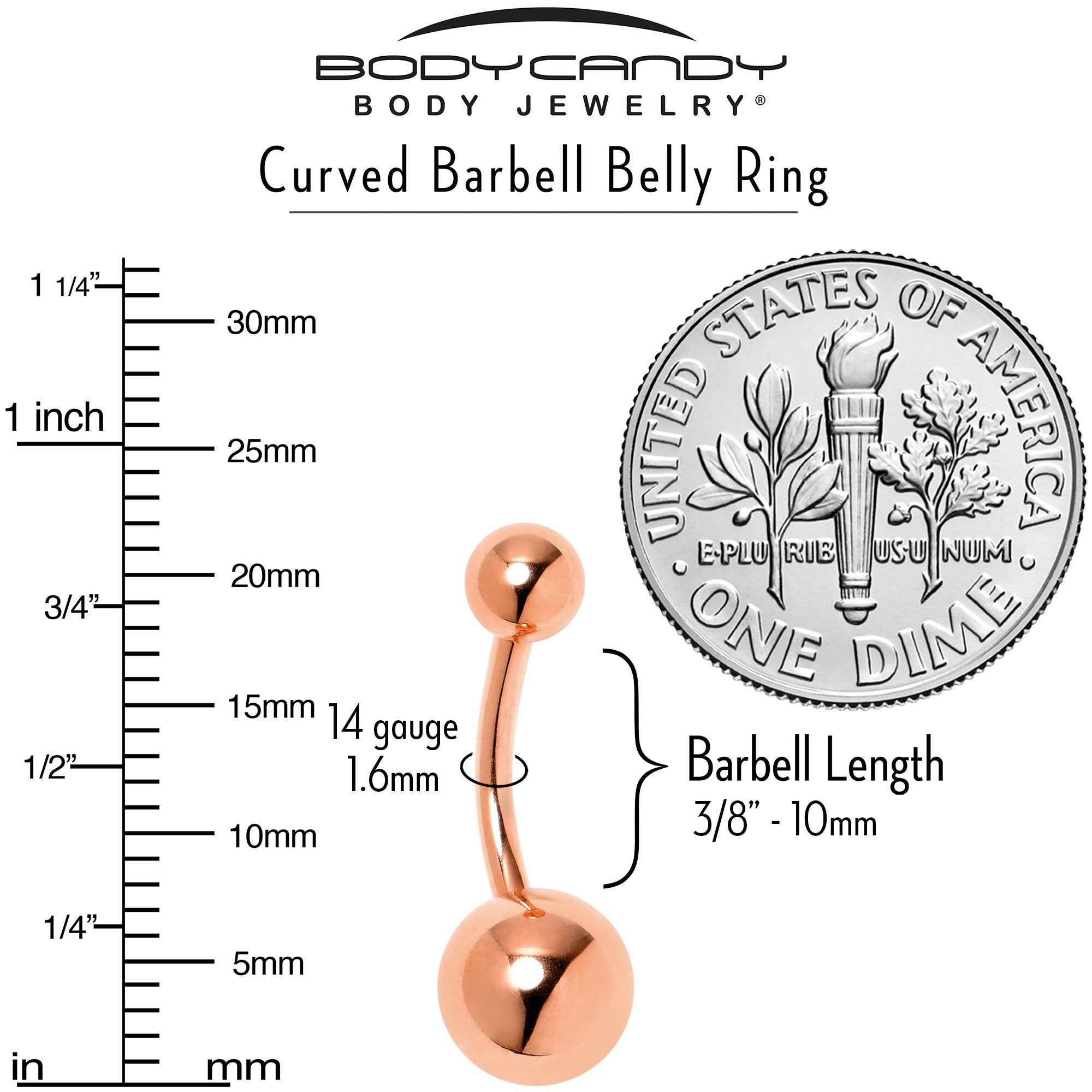 Rose Gold Tone ASTM F-136 Implant Grade Titanium Internally Threaded Belly Ring