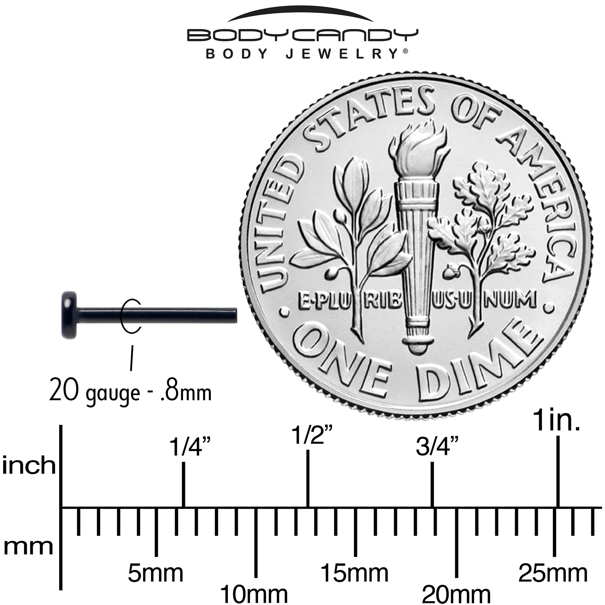 20G 5/16 Black ASTM F-136 Implant Grade Titanium Threadless Post Only Labret