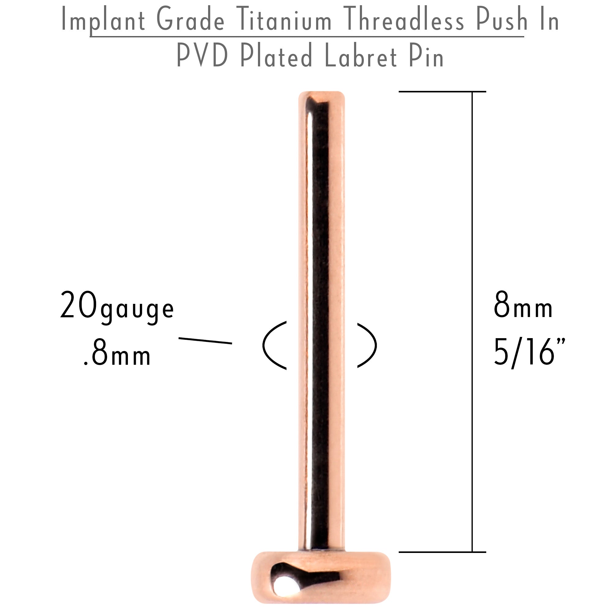 20 Gauge 5/16 Rosy Hue ASTM F-136 Implant Grade Titanium Threadless Post Only Labret