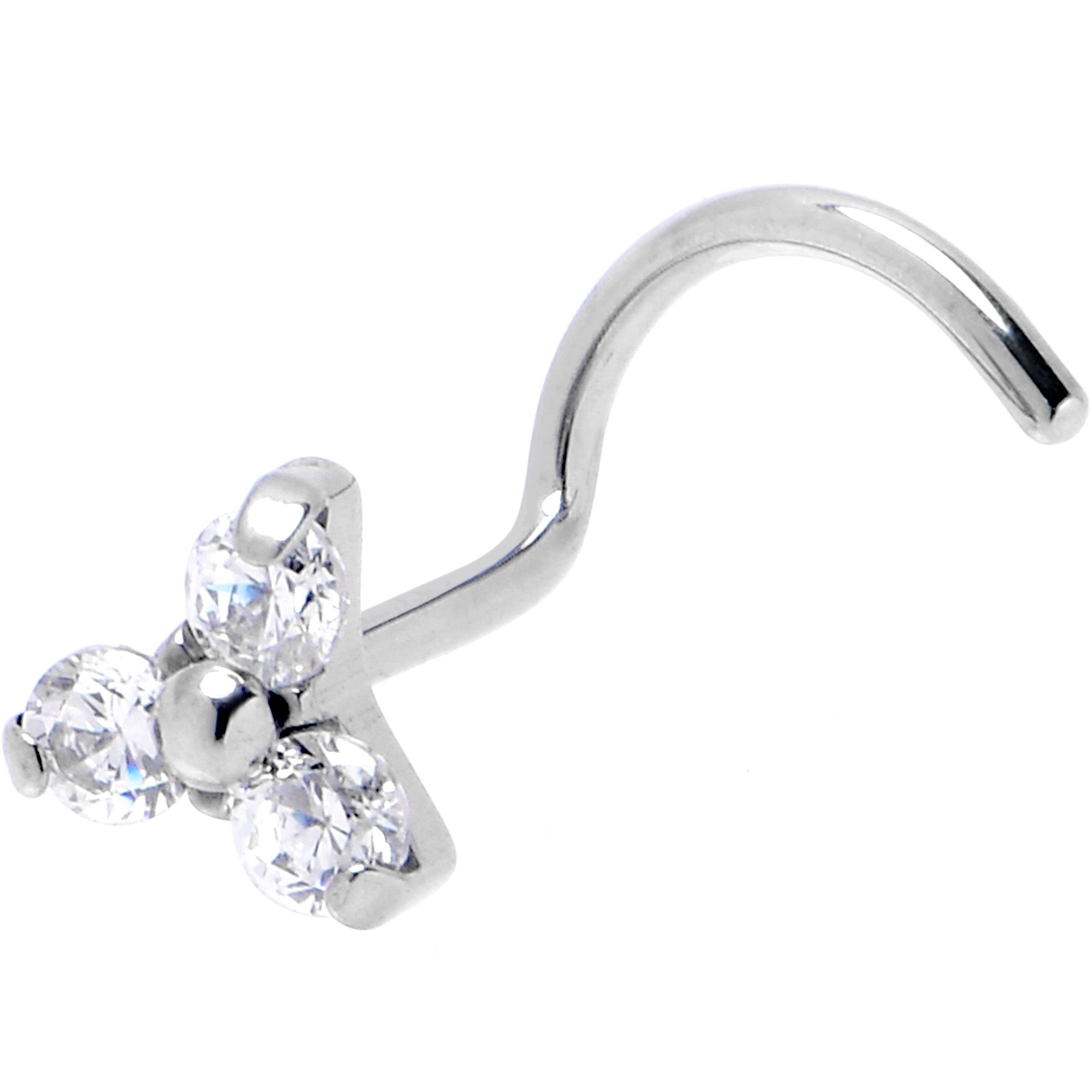 20G 1/4 ASTM Clear CZ Gem F-136 Titanium Threadless Left Nose Screw