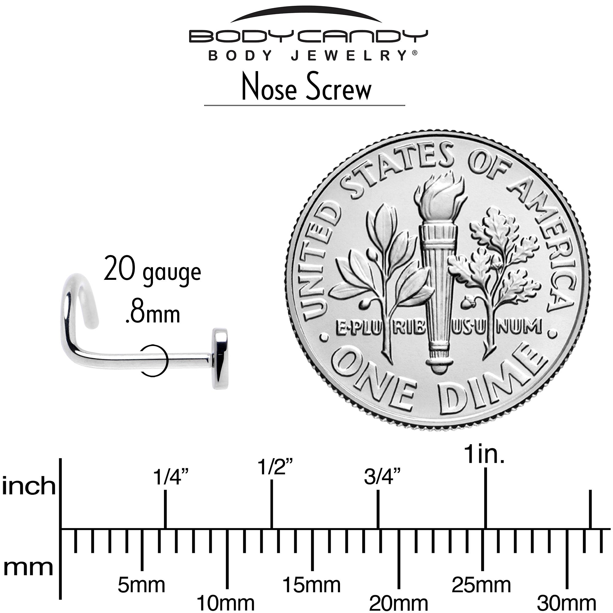 20G 1/4 ASTM F-136 Implant Grade Titanium Heart Threadless Left Side Nose Screw