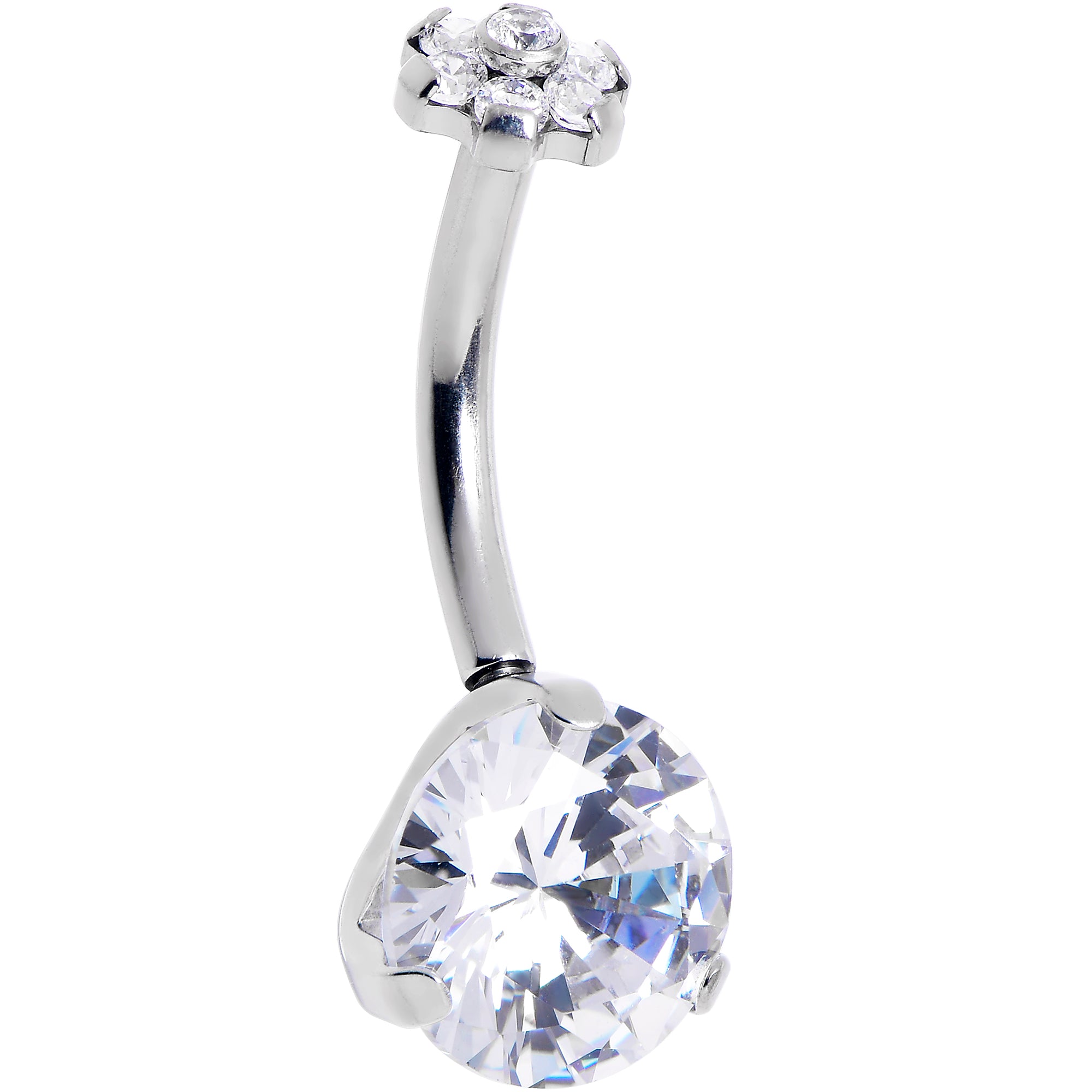 Clear CZ Gem ASTM F-136 Implant Grade Titanium Threadless Double Mount Belly Ring