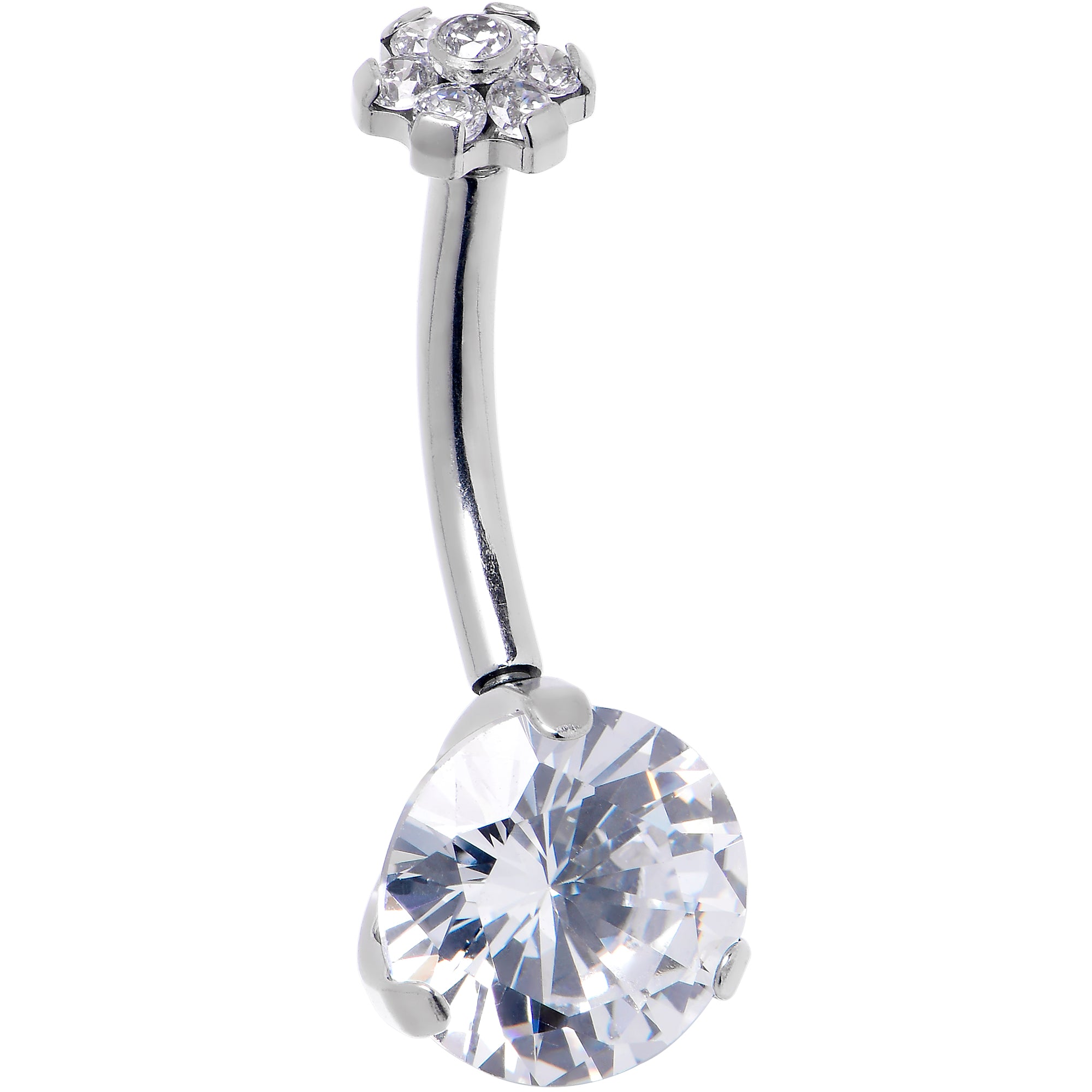 Clear CZ Gem ASTM F-136 Implant Grade Titanium Threadless Double Mount Belly Ring