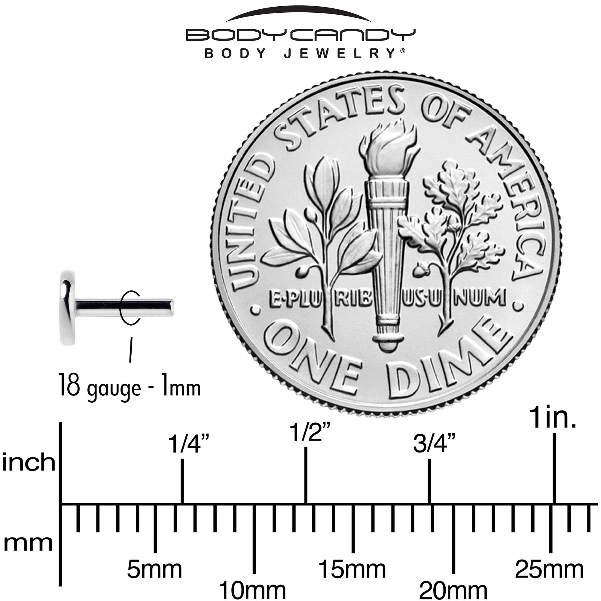 18G 5mm ASTM F-136 Implant Grade Titanium Threadless Post Only Labret