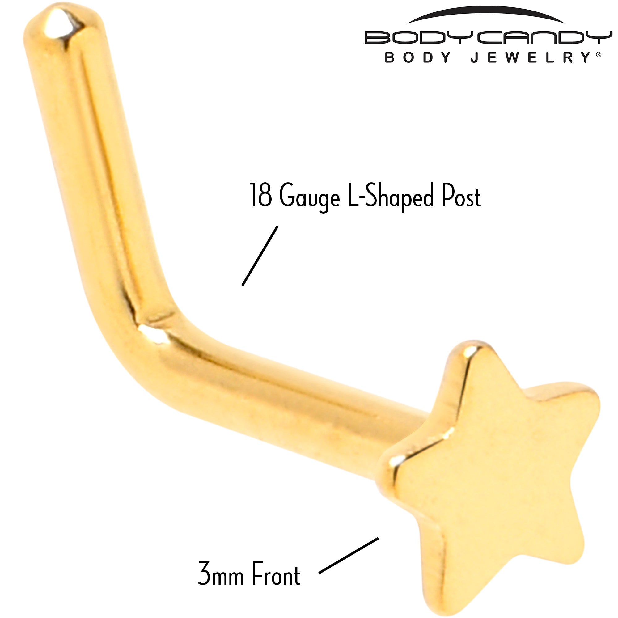 18 Gauge 1/4 Gold Tone ASTM F-136 Implant Grade Titanium Star End L Shape Nose Ring