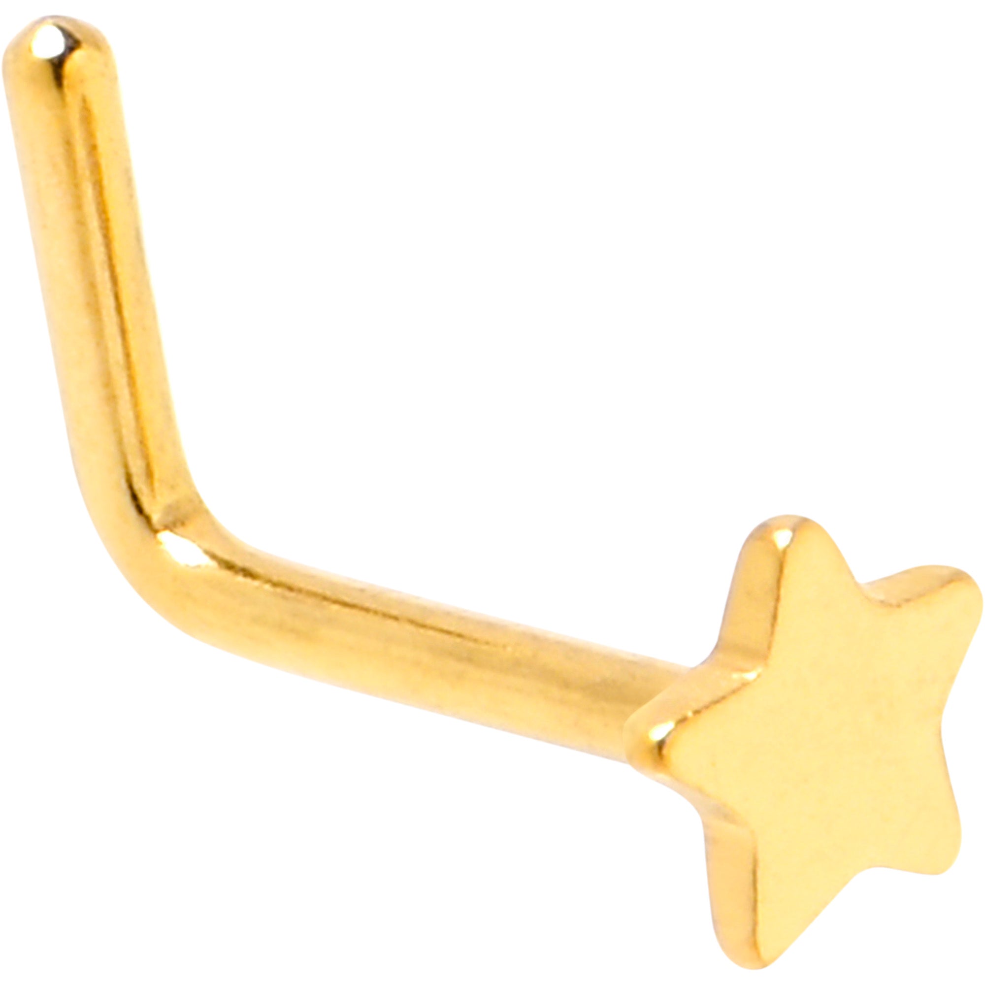 20 Gauge 1/4 Gold Tone ASTM F-136 Implant Grade Titanium Star End L Shape Nose Ring