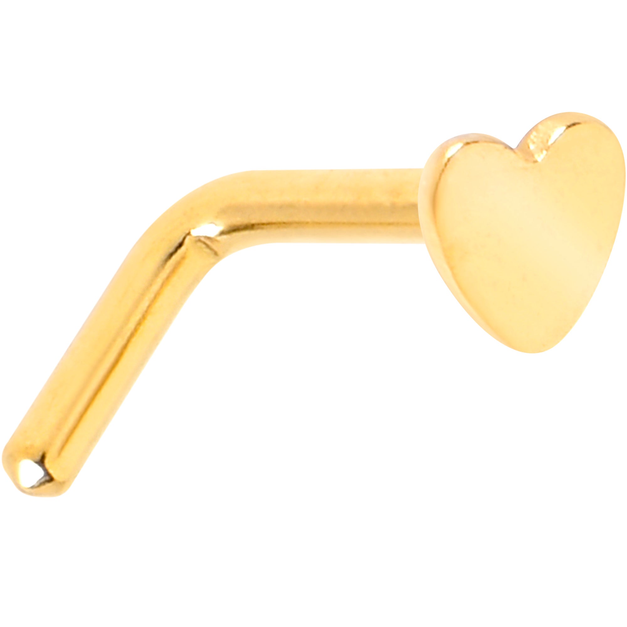 18 Gauge 1/4 Gold Tone ASTM F-136 Implant Grade Titanium Heart End L Shape Nose Ring