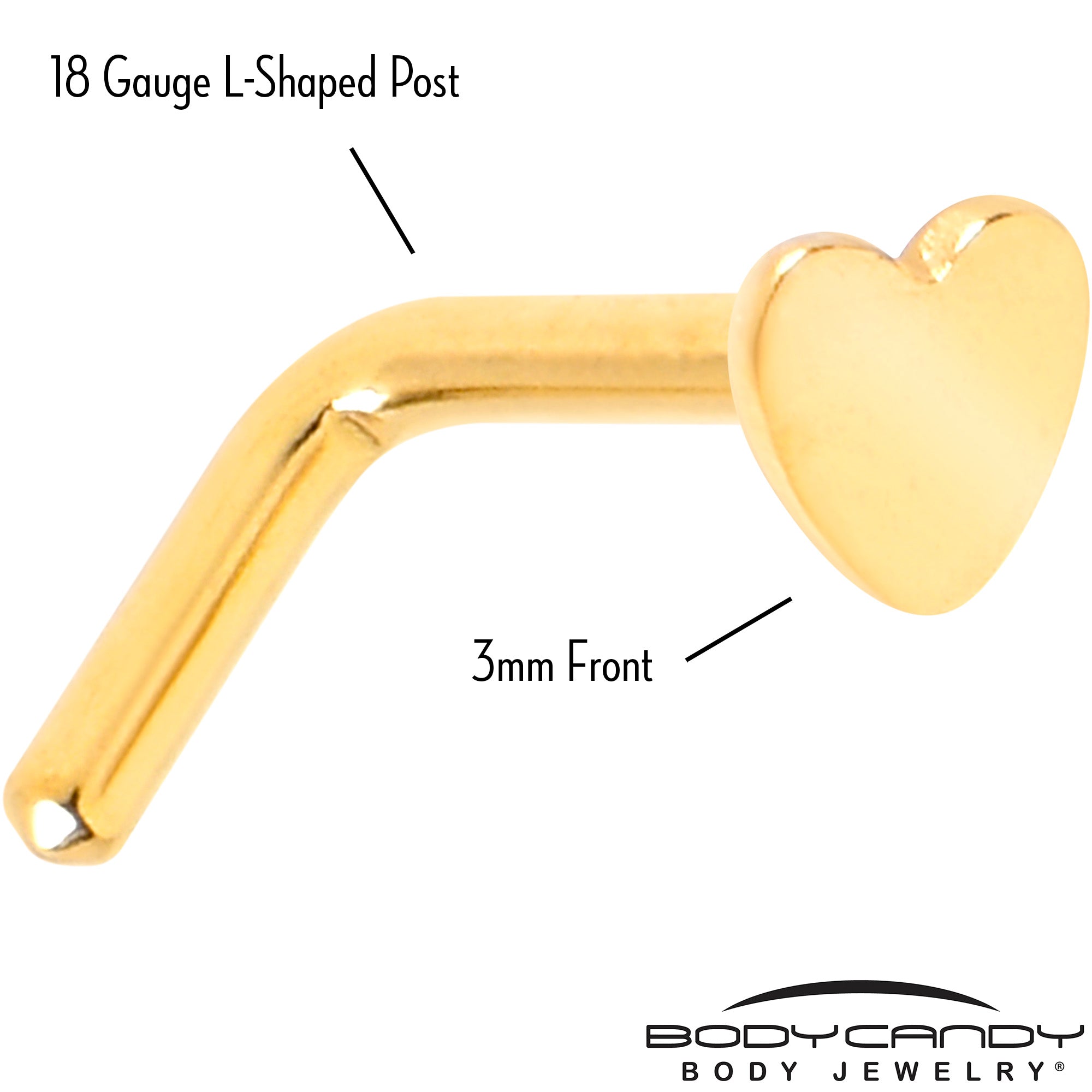 18 Gauge 1/4 Gold Tone ASTM F-136 Implant Grade Titanium Heart End L Shape Nose Ring