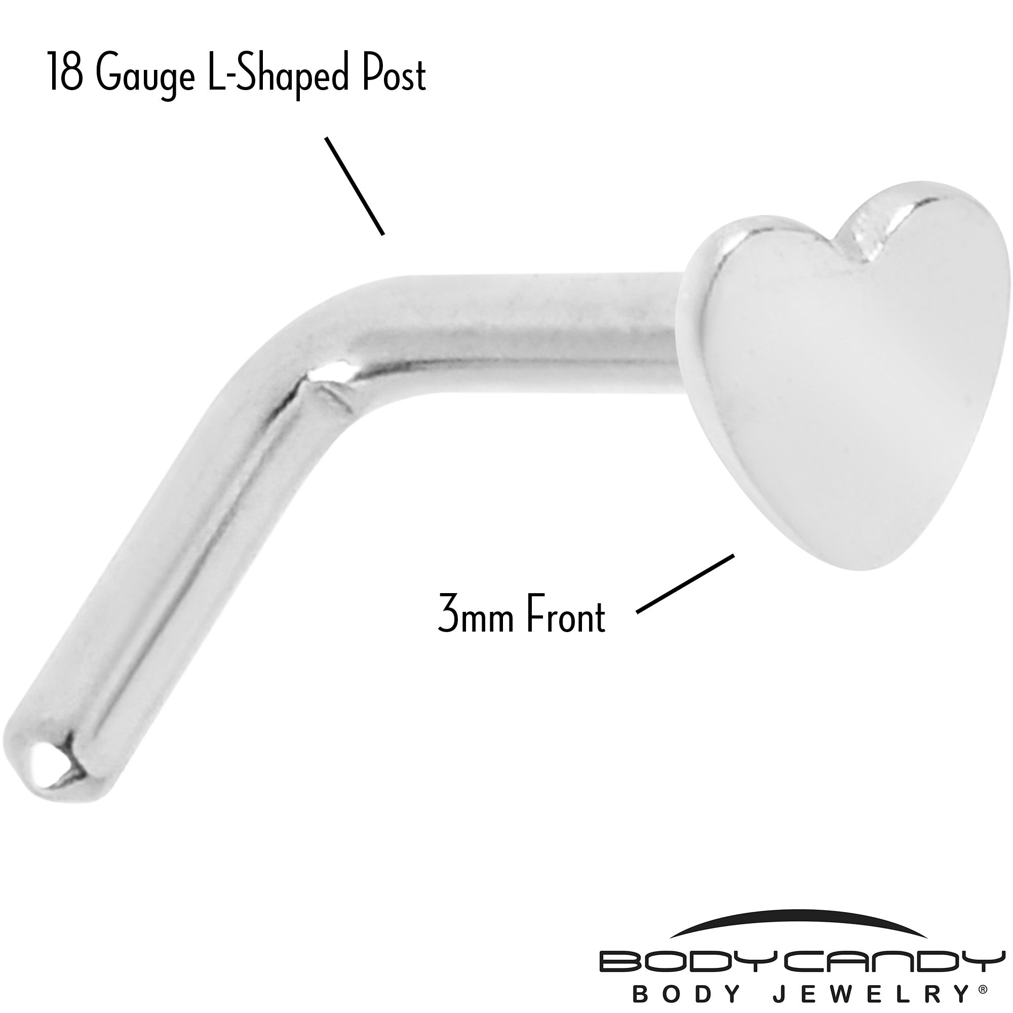 18 Gauge 1/4 ASTM F-136 Implant Grade Titanium Heart End L Shape Nose Ring