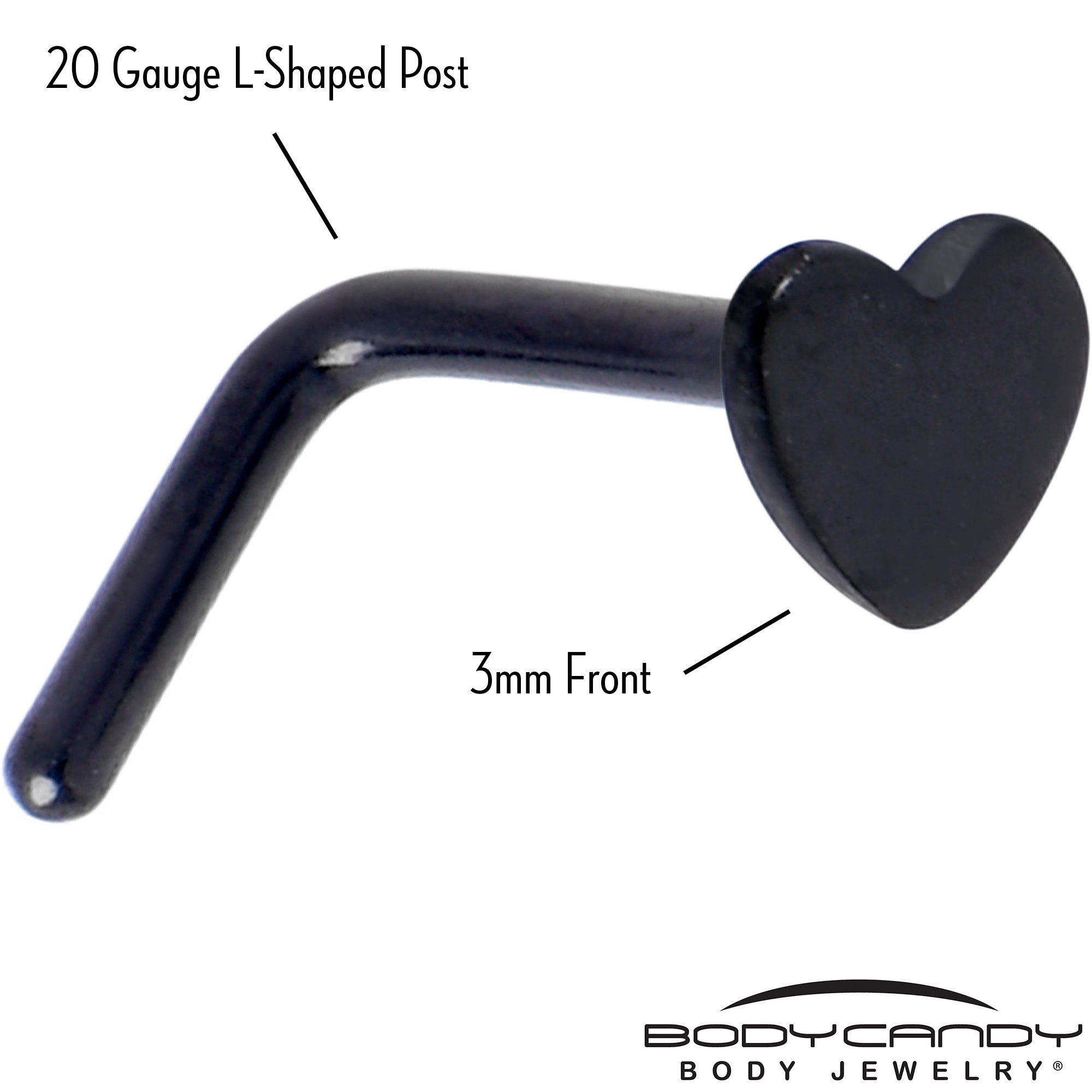 20 Gauge 1/4 Black ASTM F-136 Implant Grade Titanium Heart End L Shape Nose Ring